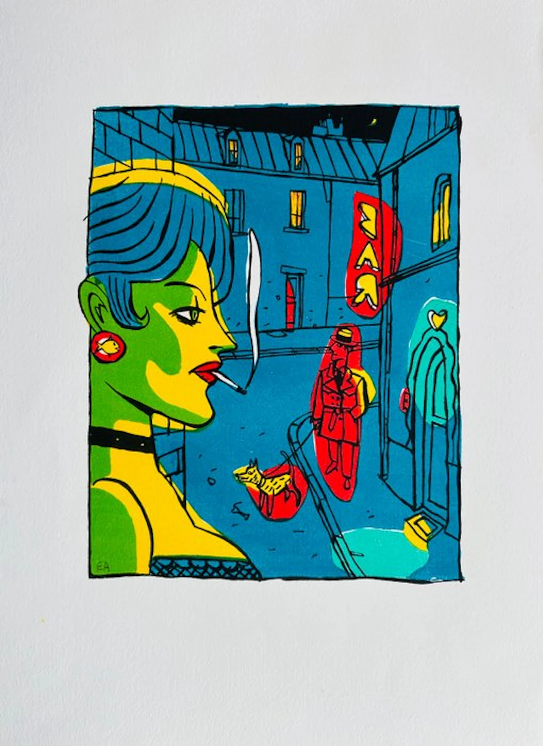 Loustal - Bar - 1 Lithography - Limited edition - 2015