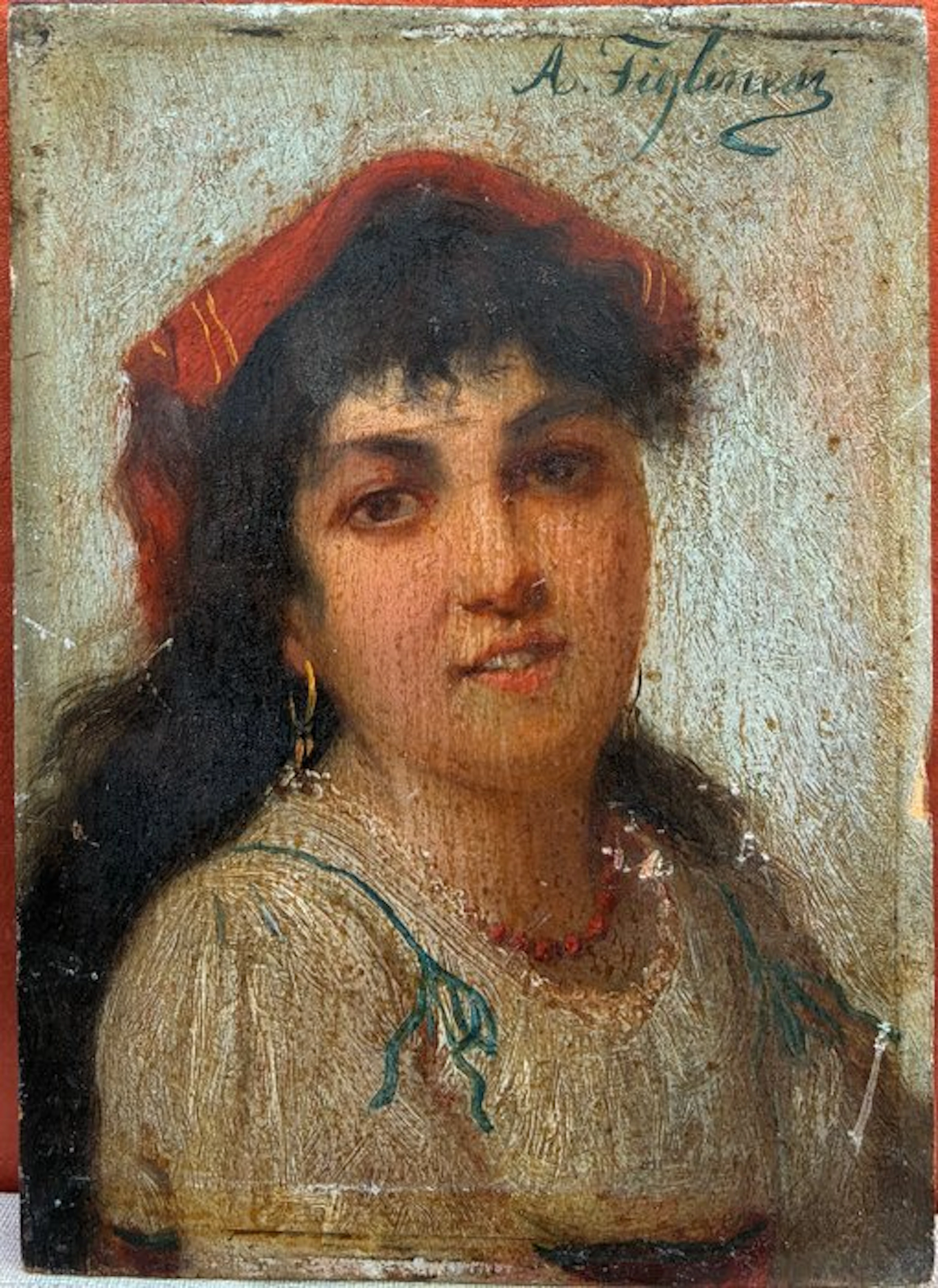 Angelo Figlinesi (XIX) - Portrait de jeune italienne...