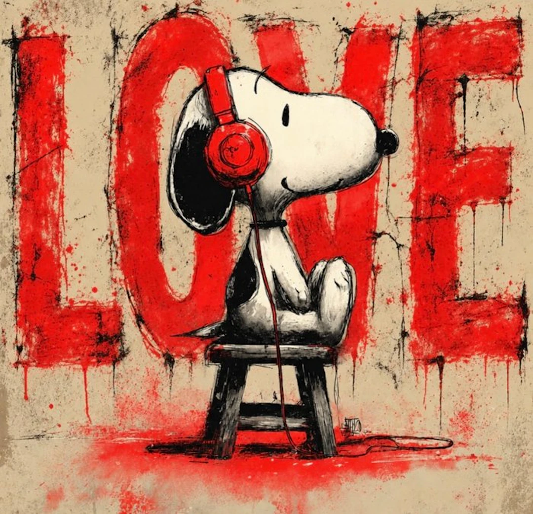 EMIR BERCUTTE - SNOPPY STREET ART LOVE 15 - Toile L - LIMITED EDITION