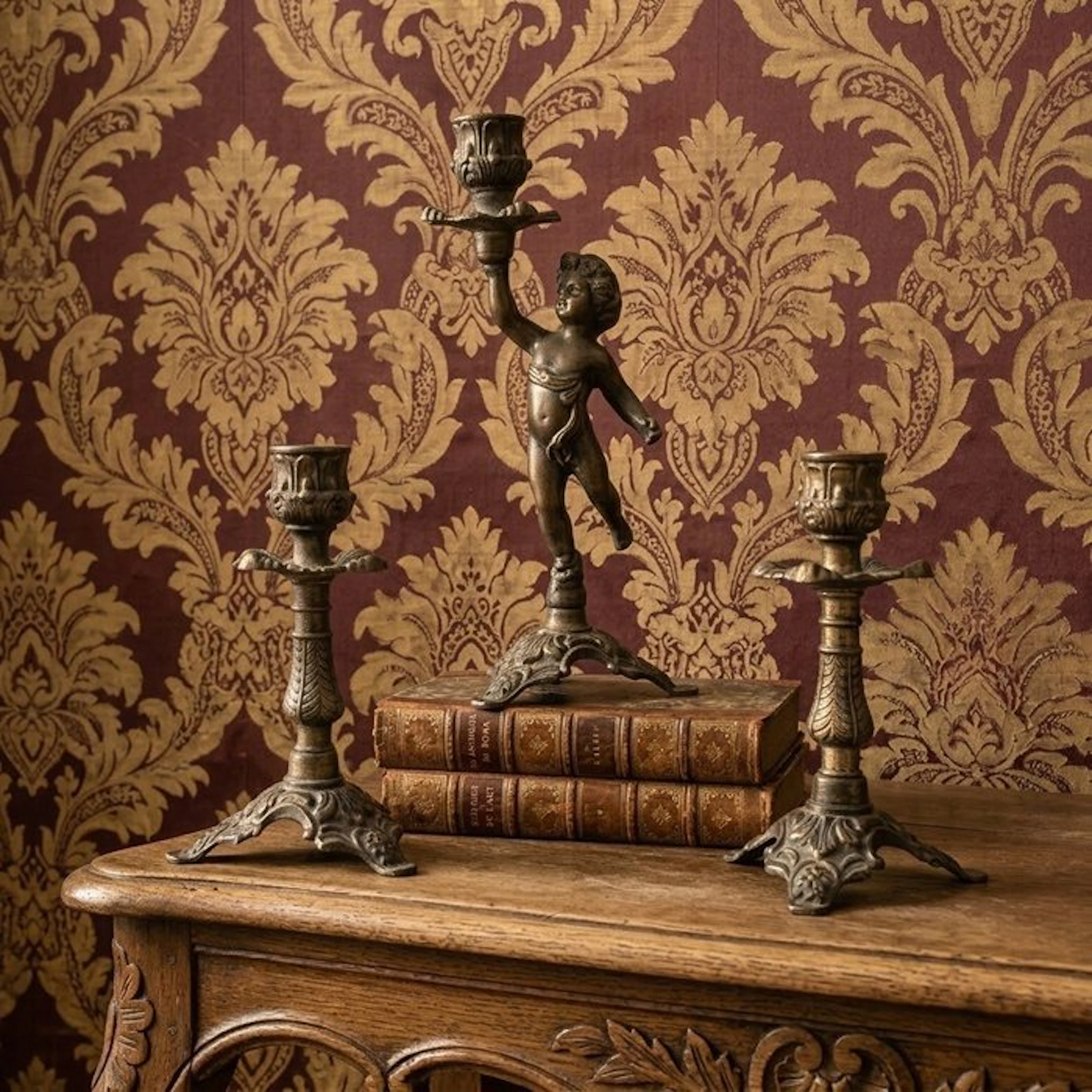 Candlestick (3) - Alloy - Rococo Revival Triptych