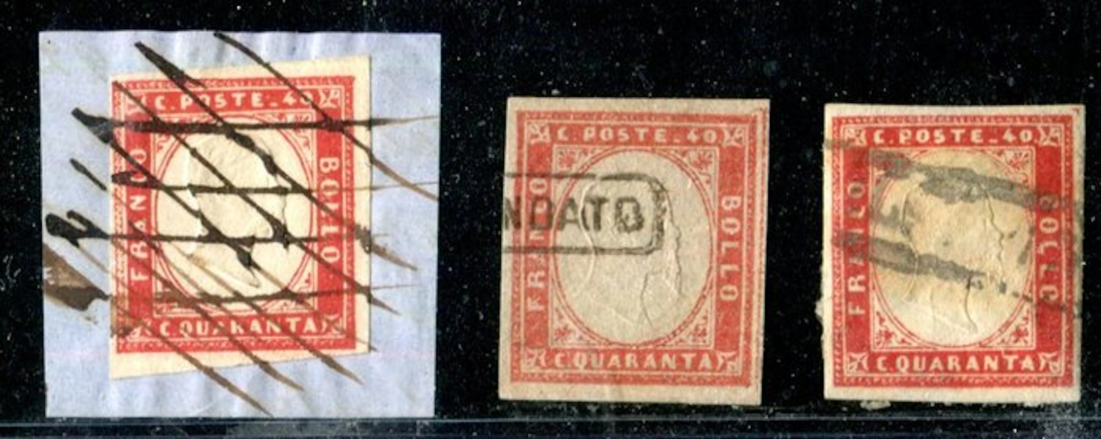 Italian Ancient States - Sardinia 1855 - Interesting 40-centesimi cancellations