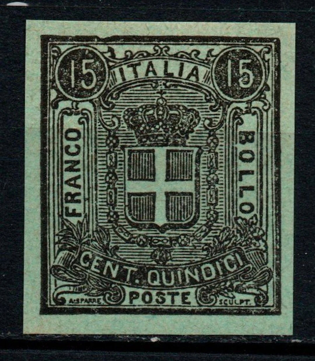 Italy Kingdom 1862 - Saggio Sparre 15 centesimi greenish-yellow - Unificato 10A