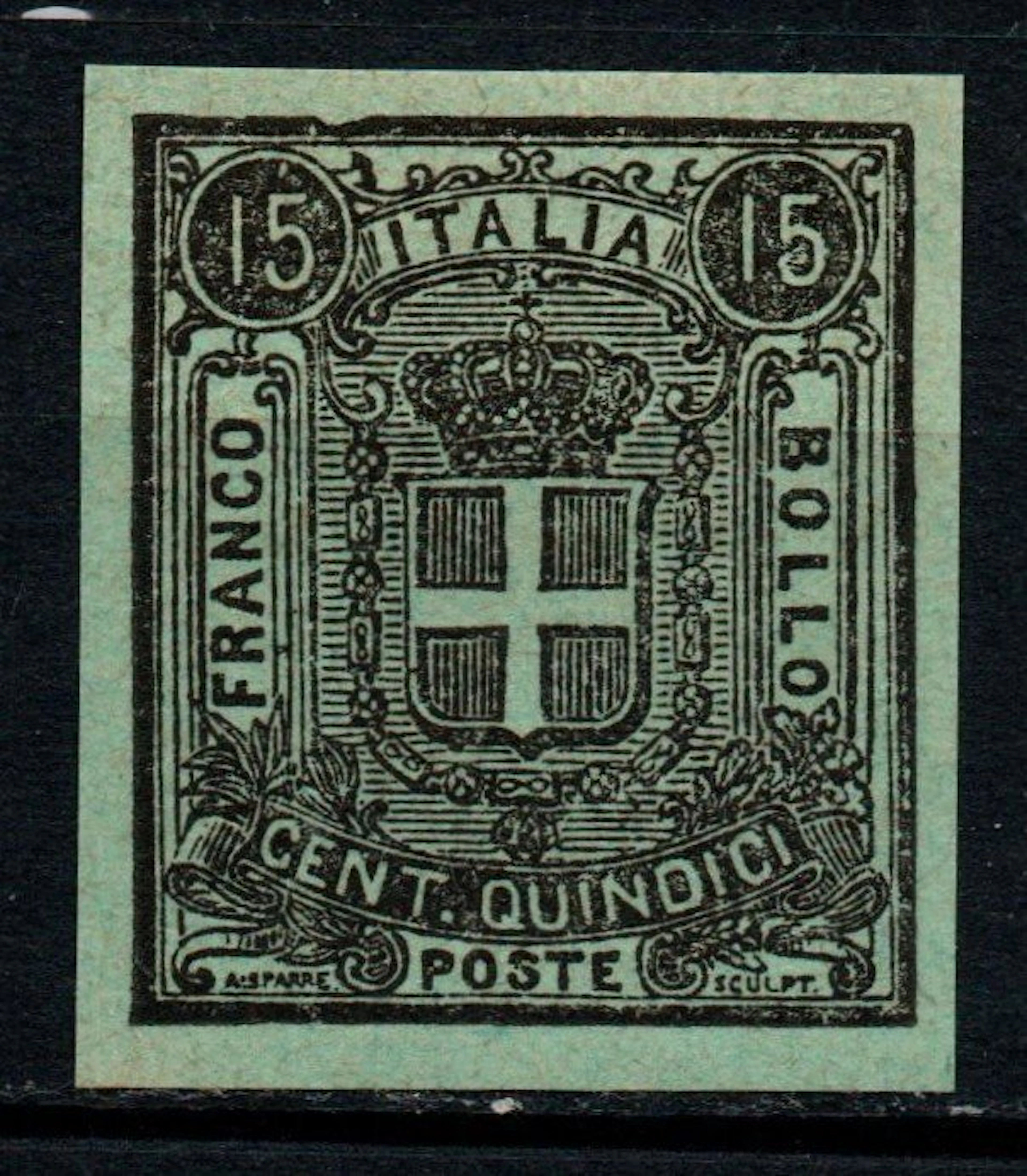 Italy Kingdom 1862 - Saggio Sparre 15 centesimi greenish-yellow - Unificato 10A