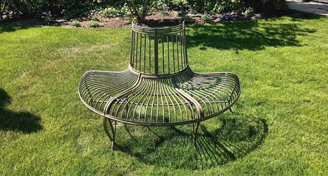 Outdoor bench - semi-circular tree bench in antique green...