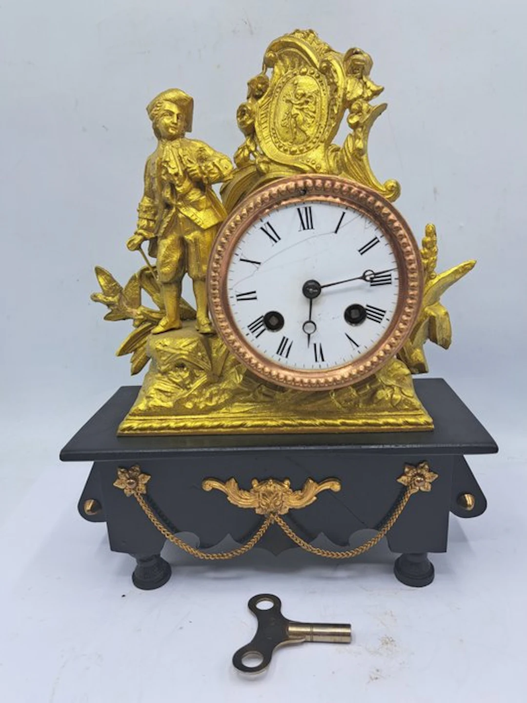 Figural mantel clock - Antique Spelter