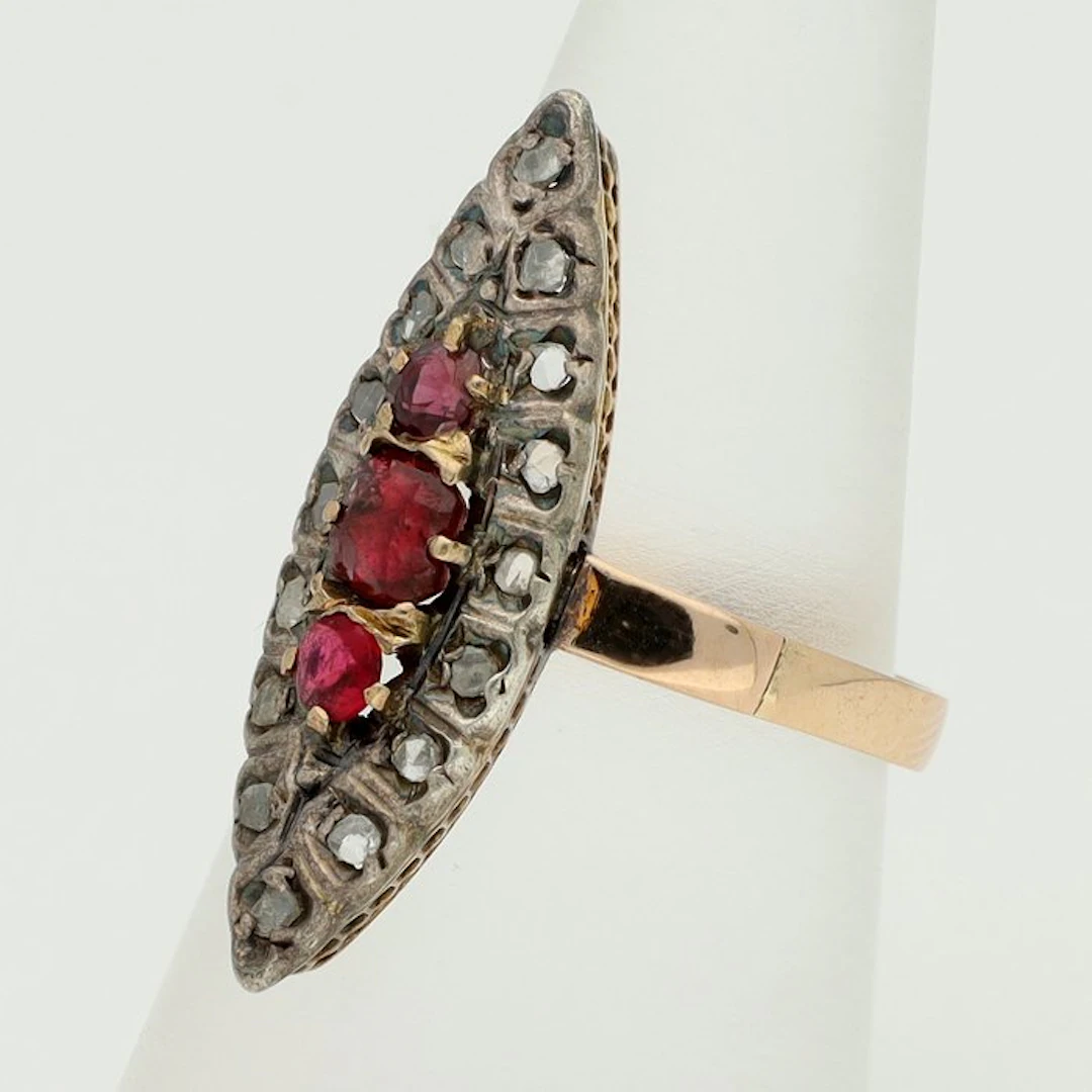 Ring - 14 kt. Rose gold, Silver Rhodolite - Ruby - Diamond/Natural