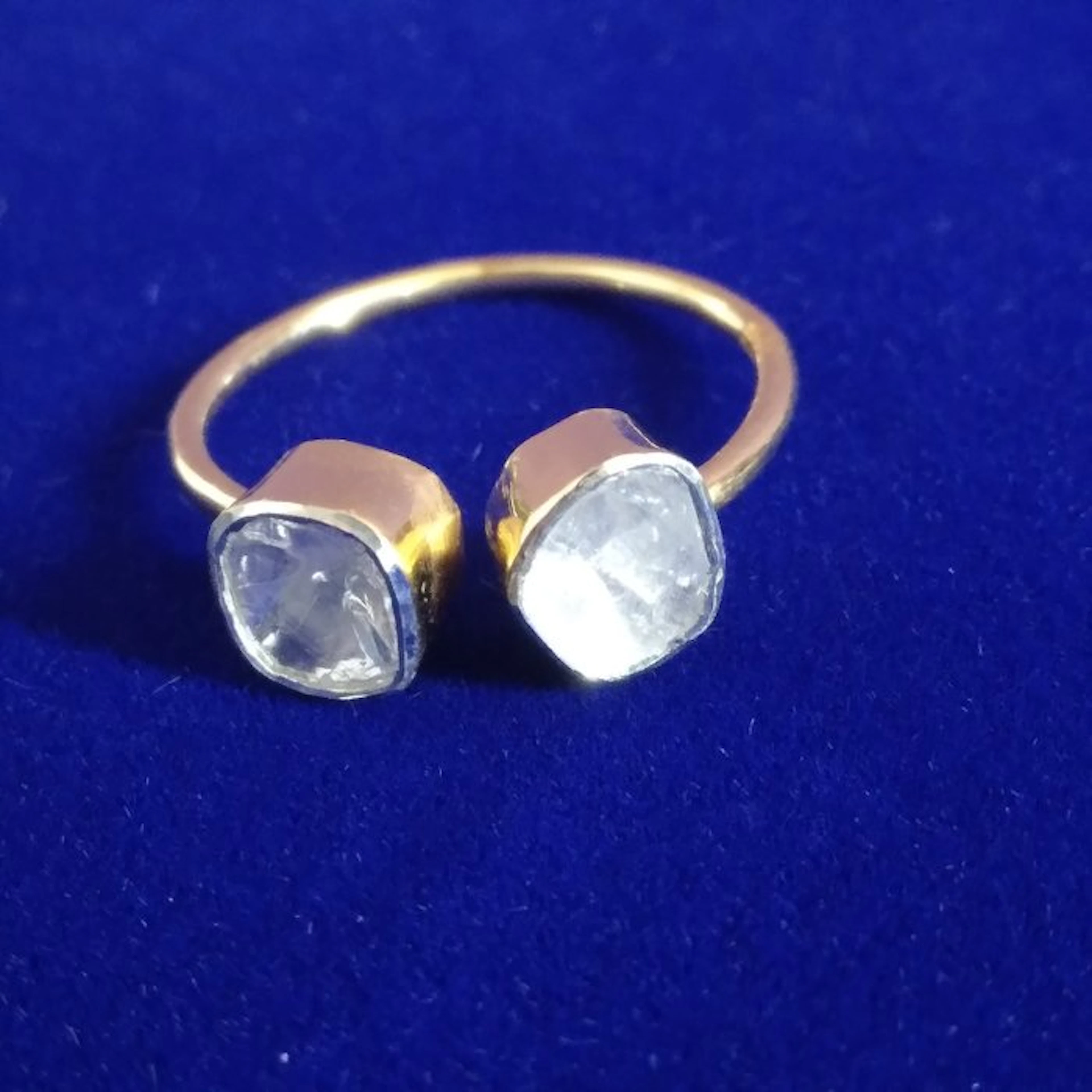 Silver, Natural Polki Diamond - 0.20 Carat - Yellow Gold Plated - Ring