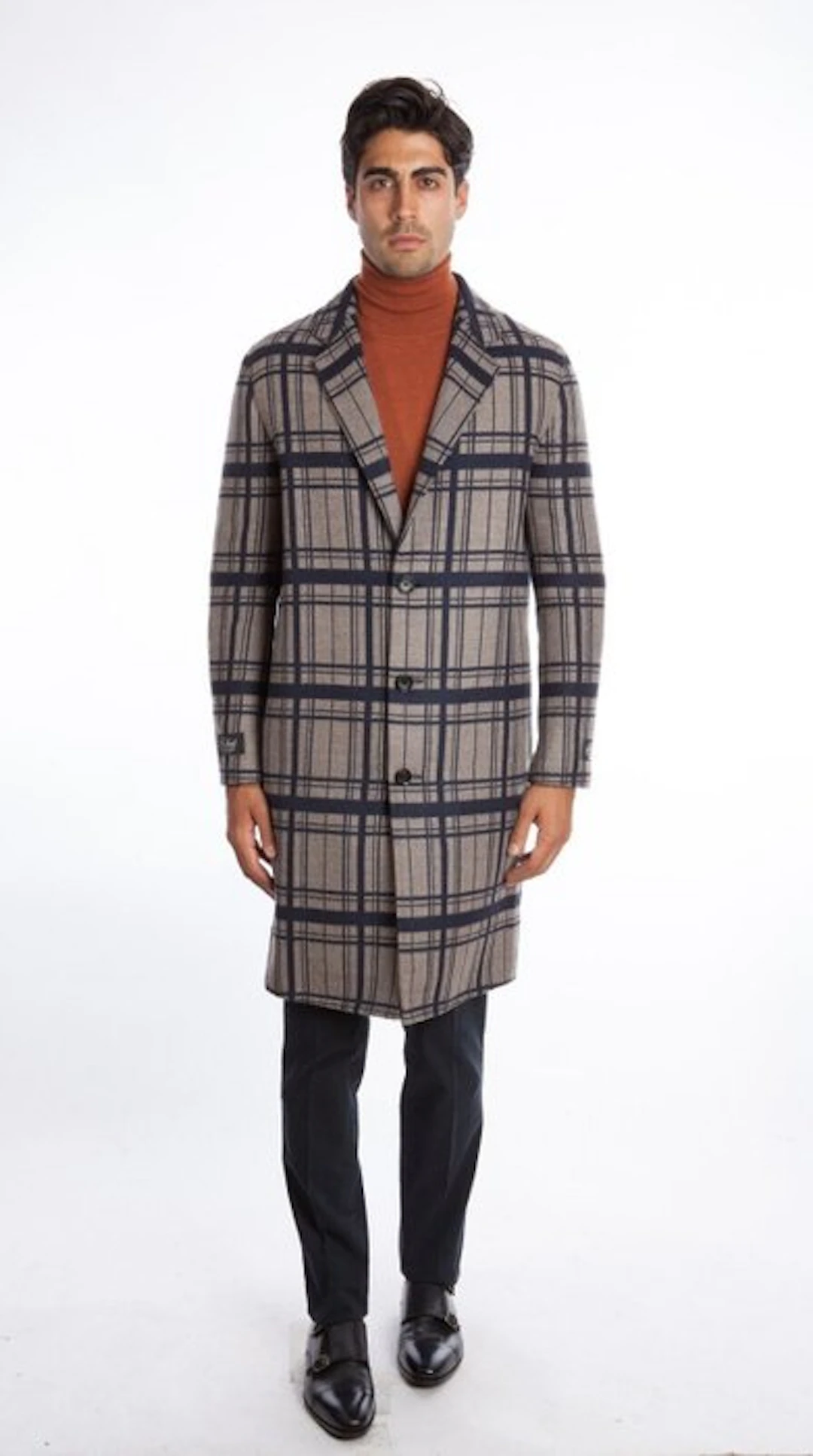 BELVEST - 48 IT - Check Gray Blue Wool Overcoat Coat - Coat - New with tags
