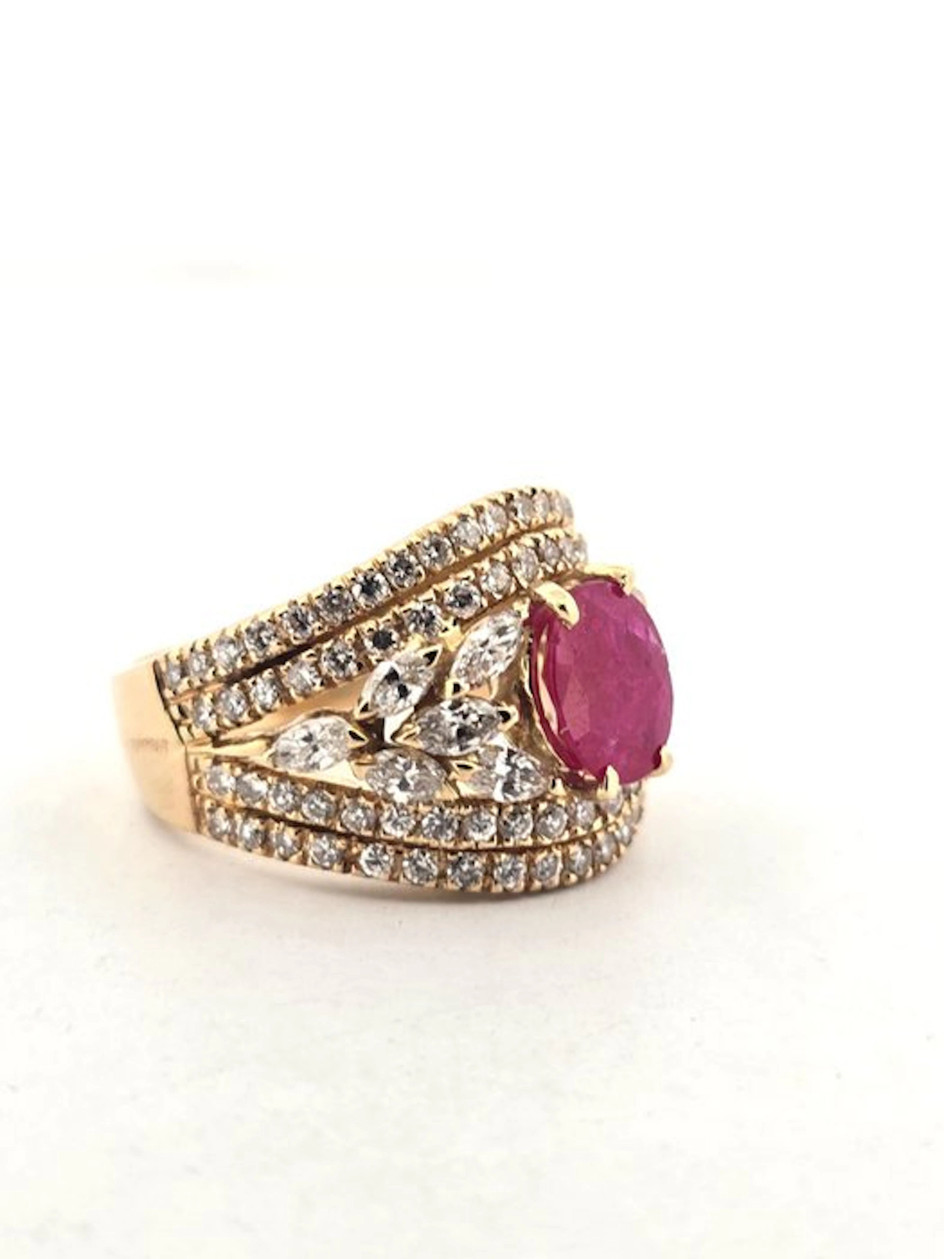 Ring - 18 kt. Yellow gold Diamond (Natural) - Ruby