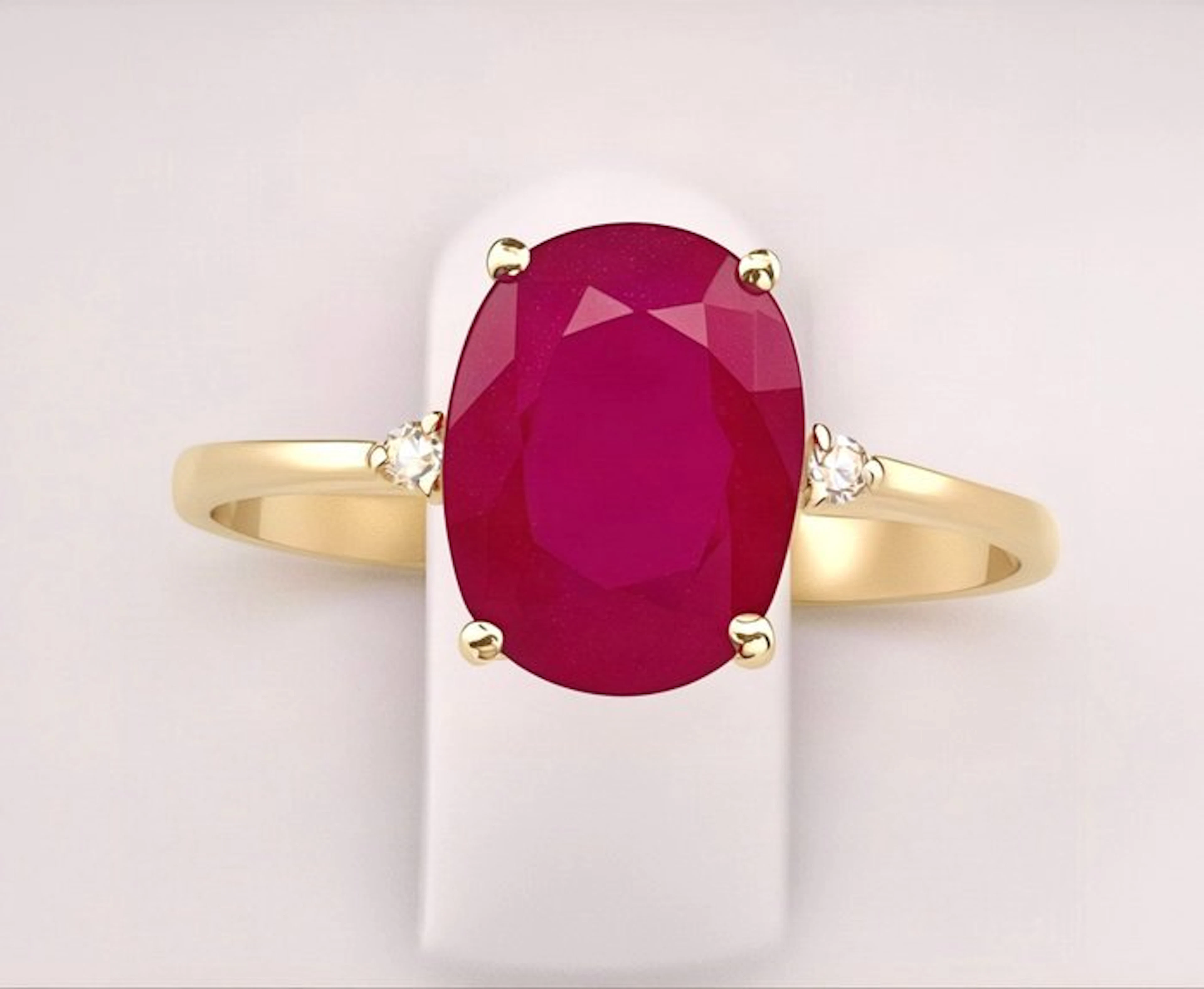 No reserve price - Ring - 14 kt. Yellow gold Ruby - Diamond