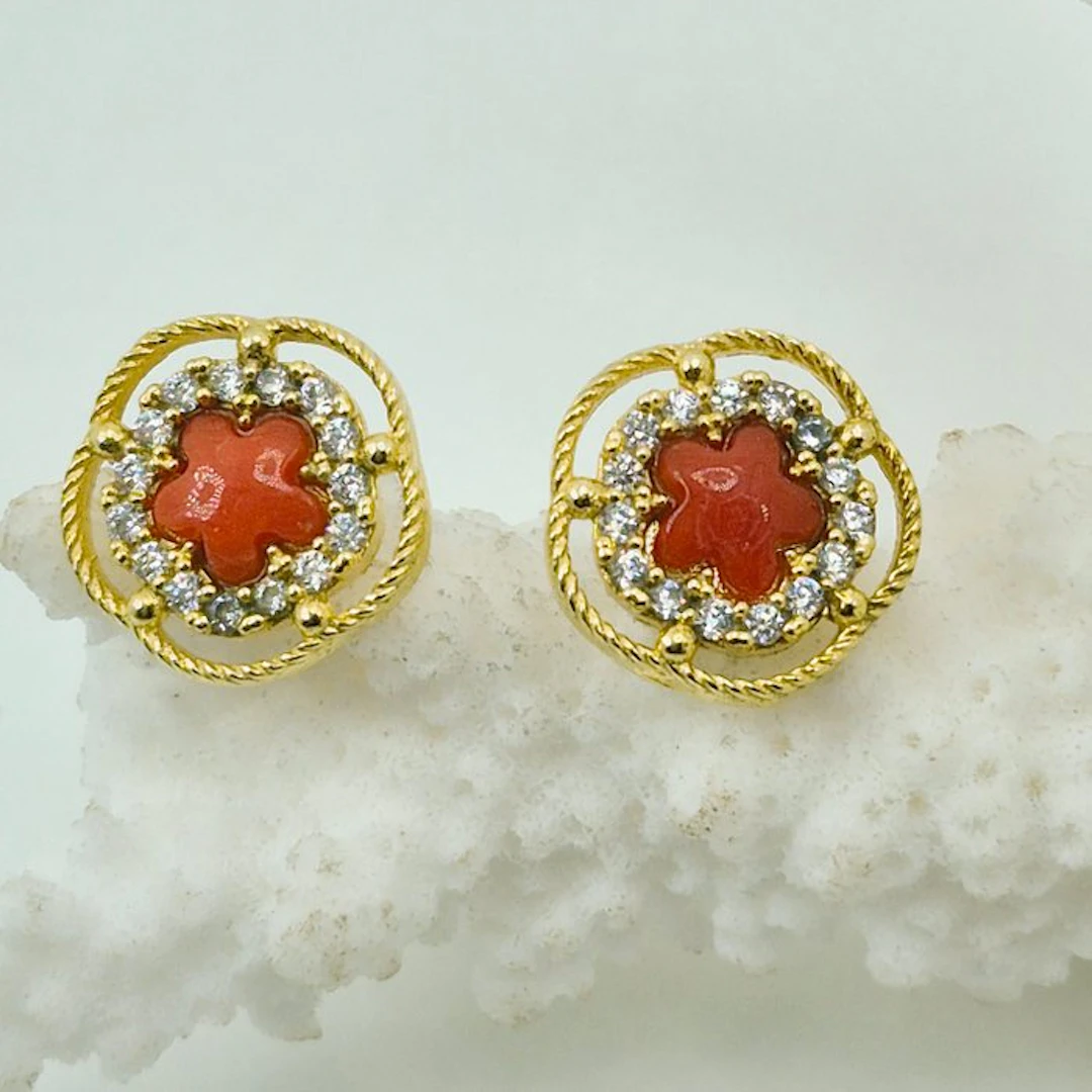 Coral - Silver, Gold-plated, No Reserve - Earrings - CORALLO MEDITERRANEO