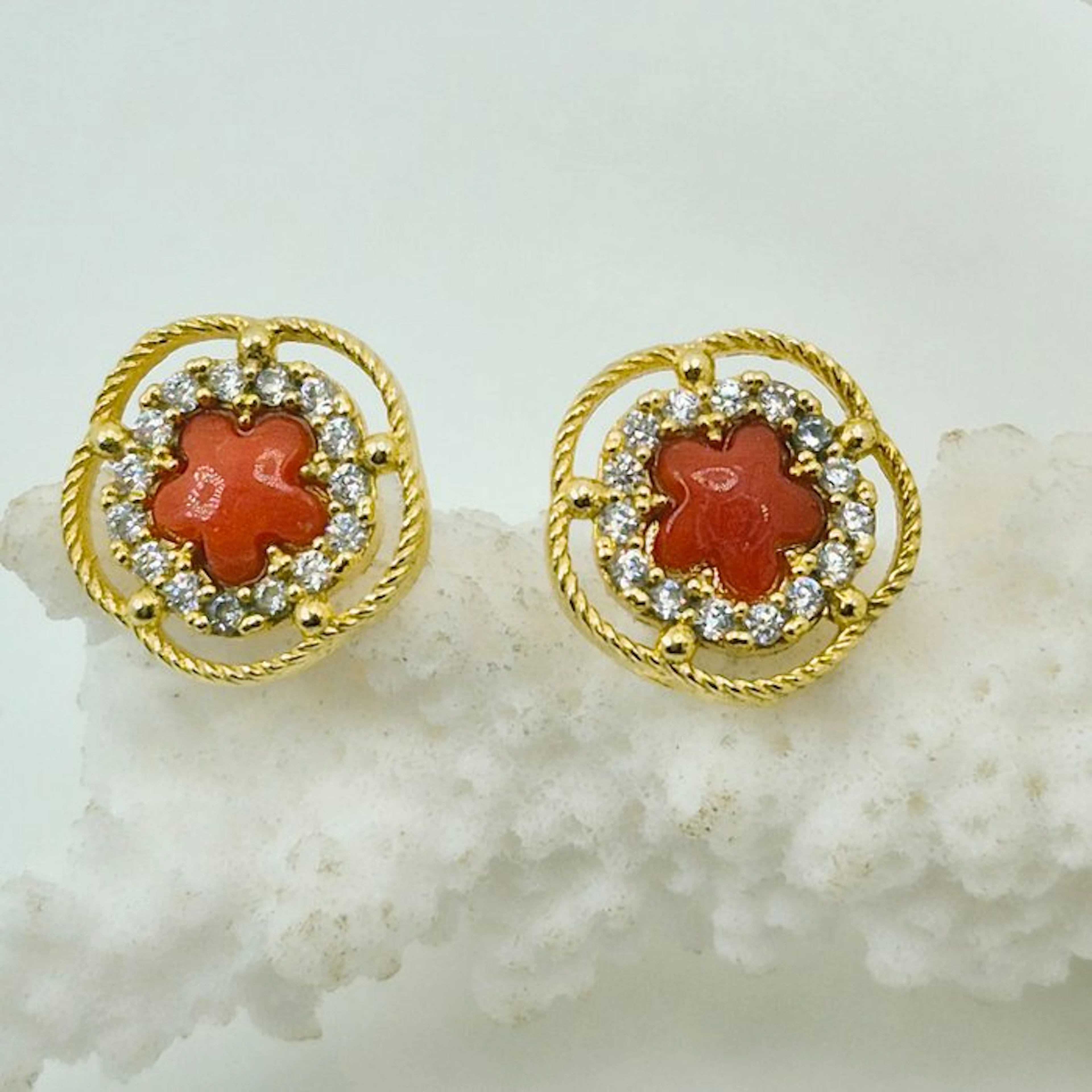 Coral - Silver, Gold-plated, No Reserve - Earrings - CORALLO MEDITERRANEO