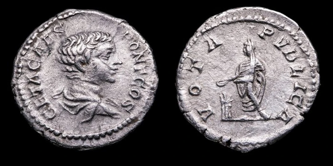 Roman Empire. Geta (AD 209-211). Denarius VOTA PVBLICA (No reserve price)