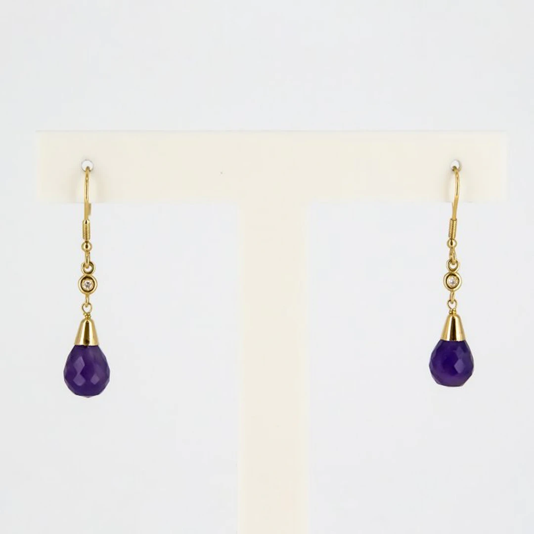 Earrings - 18 kt. Yellow gold Amethyst - Diamond