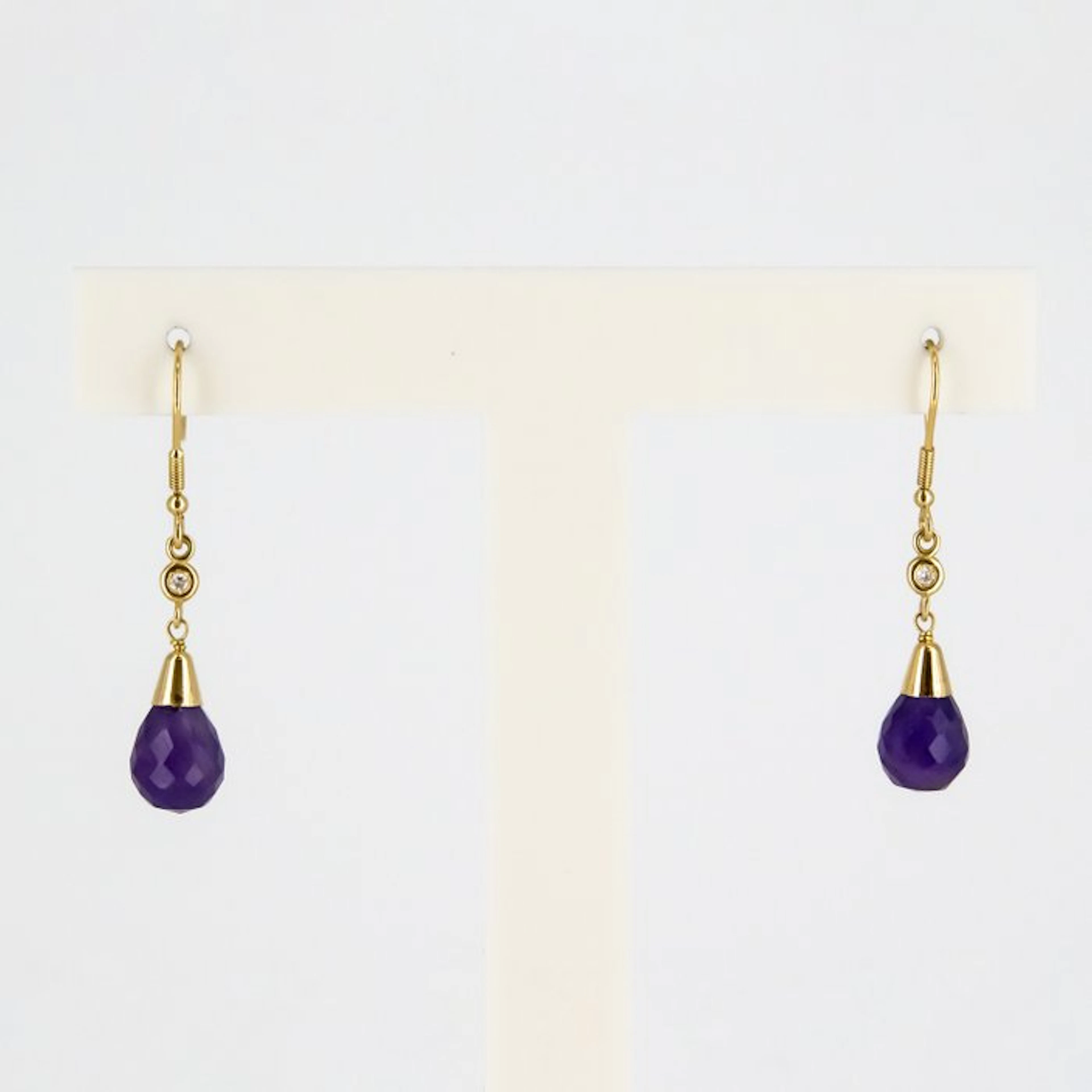 Earrings - 18 kt. Yellow gold Amethyst - Diamond