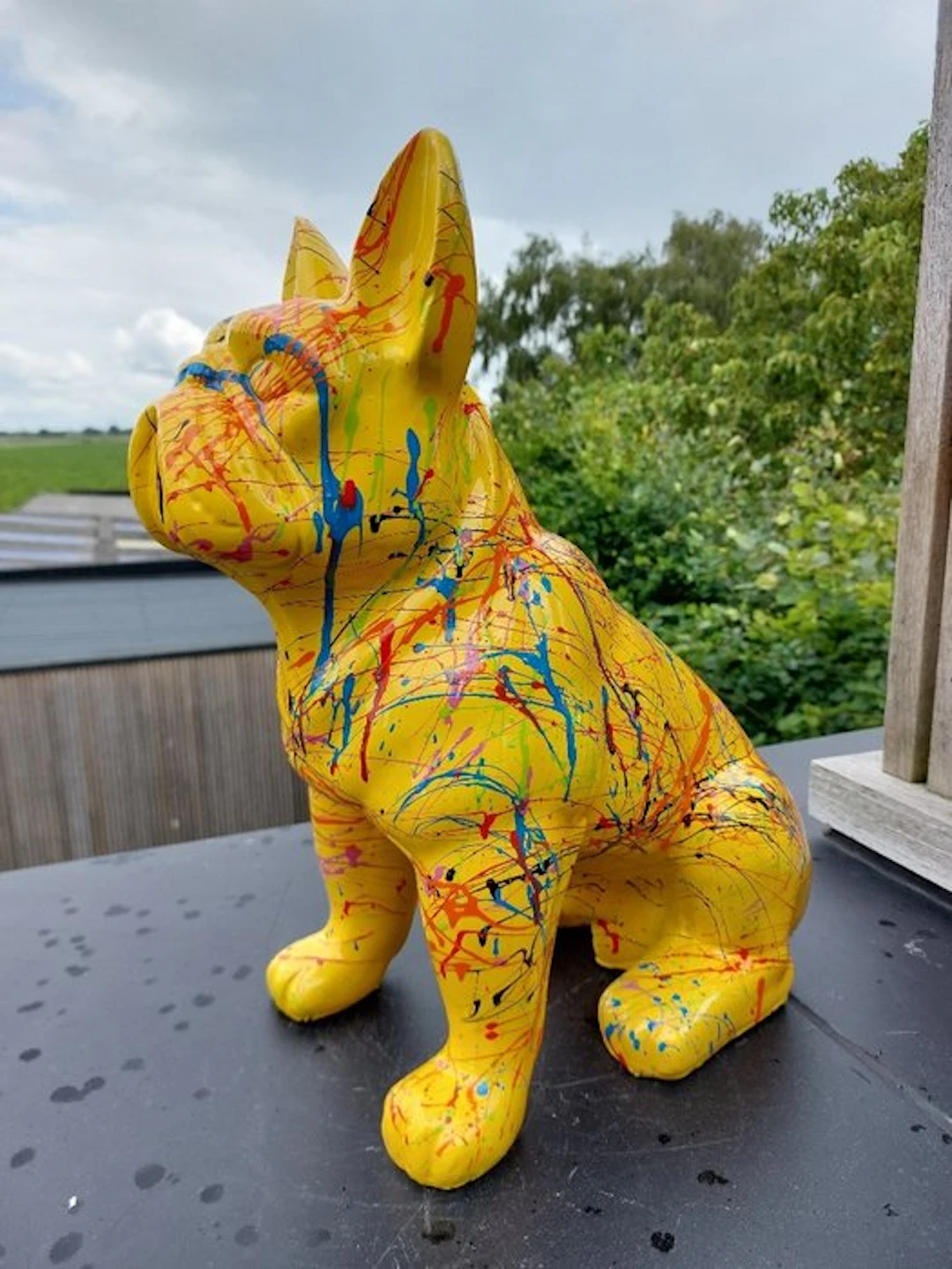 Statue, yellow buldog artistic - 43 cm - polyresin