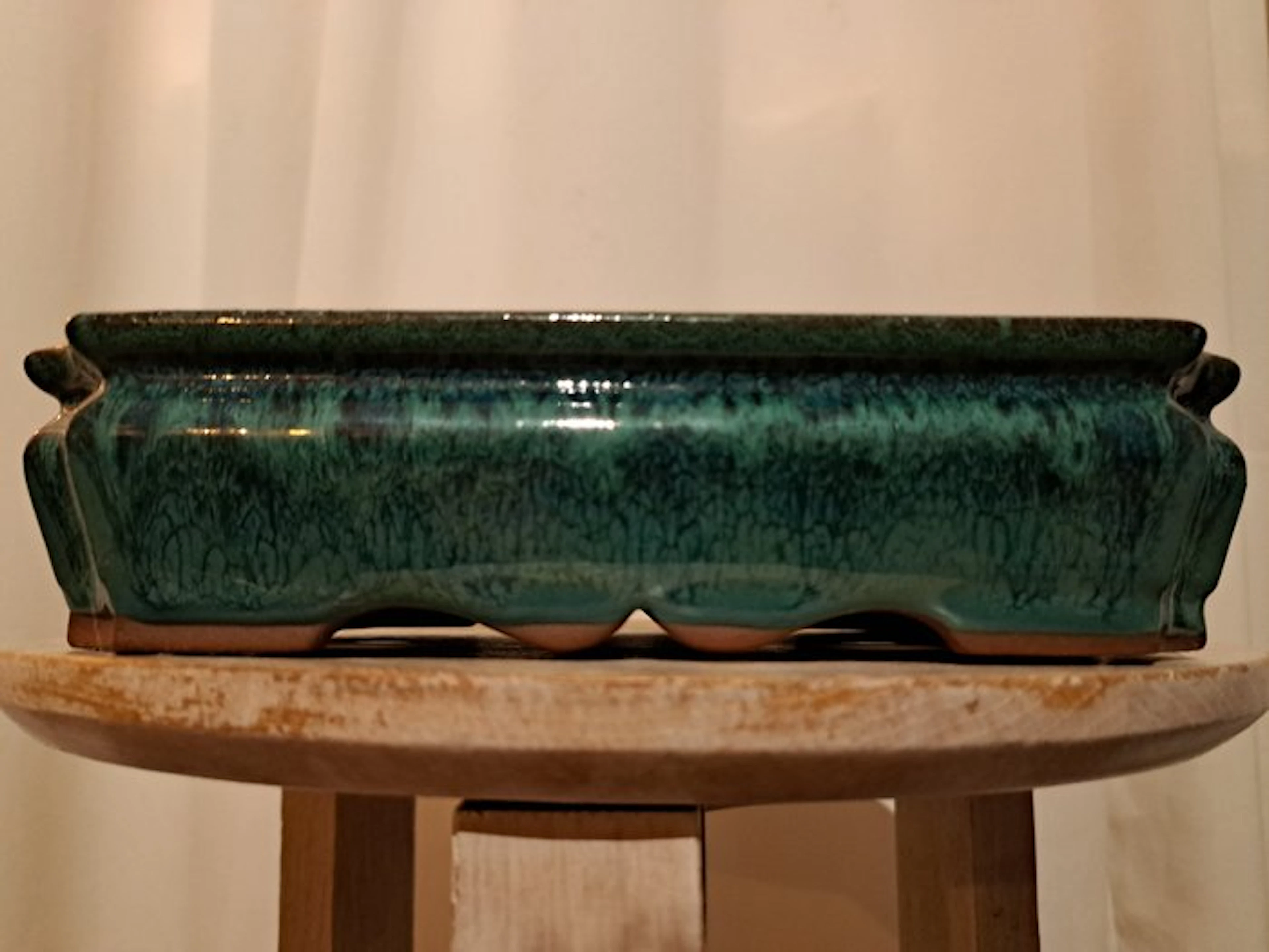Bonsai dish - 21.5 cm x 16.5 cm x 5.5 cm - green glazed...