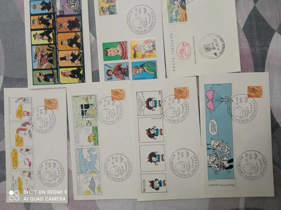 7 buste primo giorno timbrate 1975 serie fumetti con...