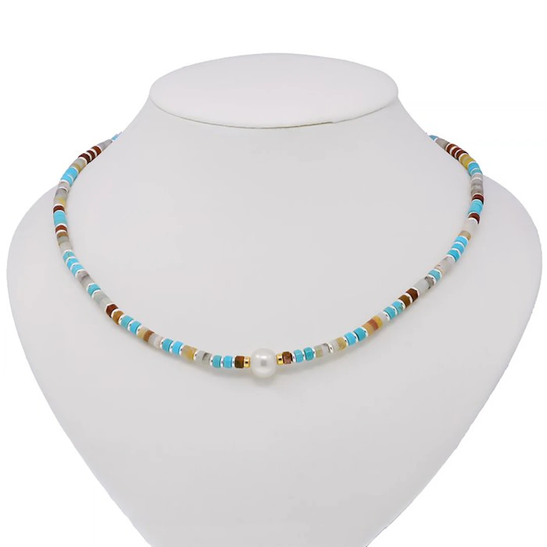 No reserve price - Necklace - 18 kt. Yellow gold, Silver Pearl - Mixed