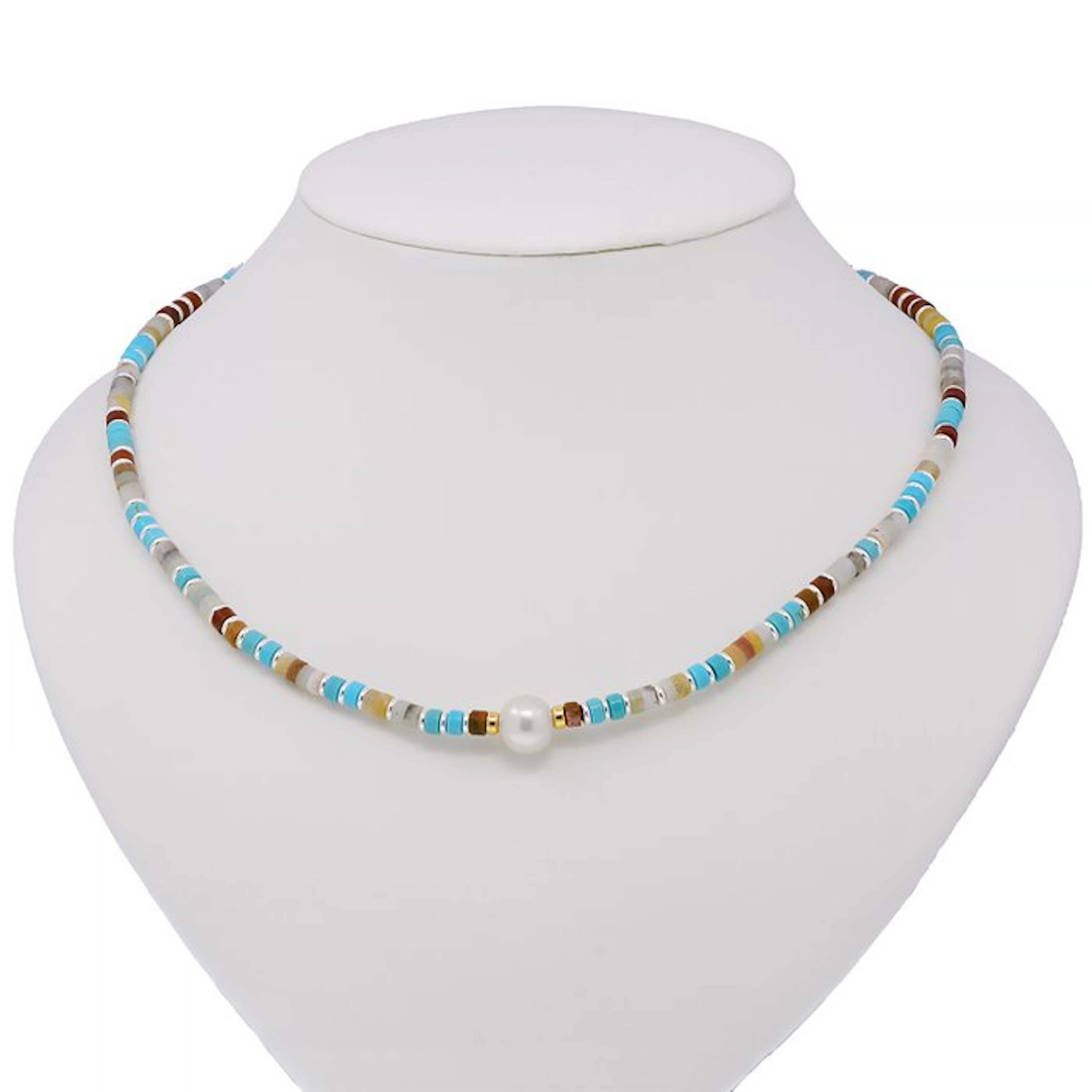 No reserve price - Necklace - 18 kt. Yellow gold, Silver Pearl - Mixed