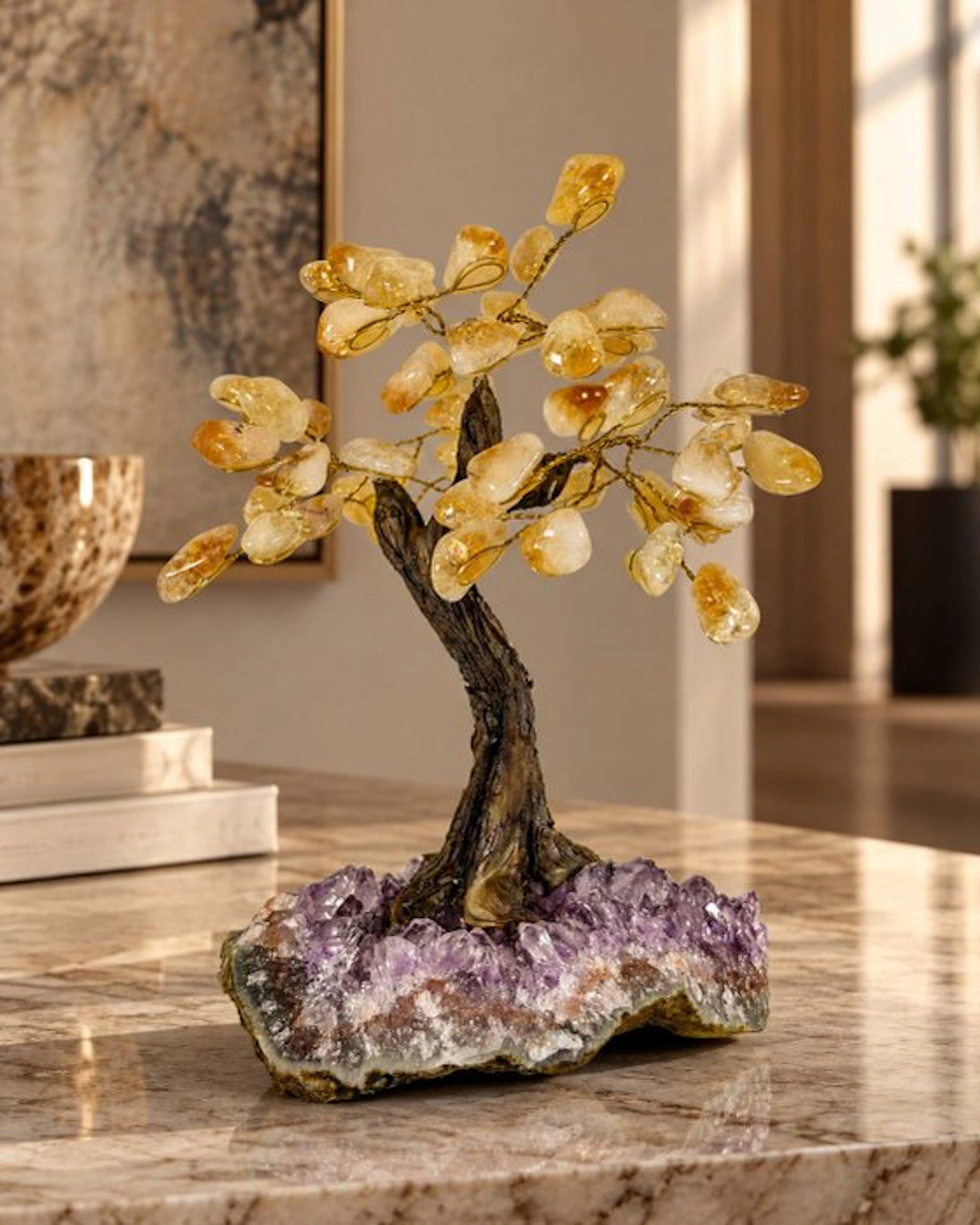 NO RESERVE PRICE - Gemstone tree with citrine on a rock...