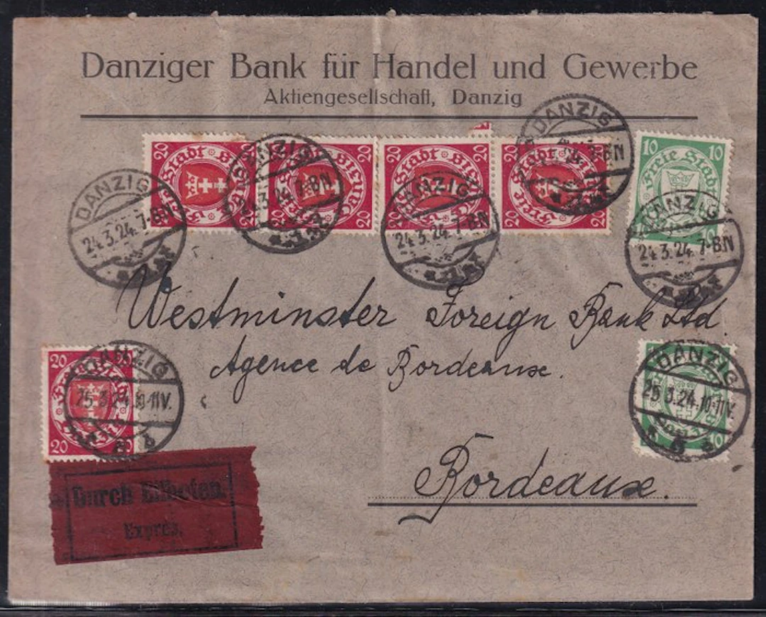 Danzig 1924 - Bank letter by express messenger