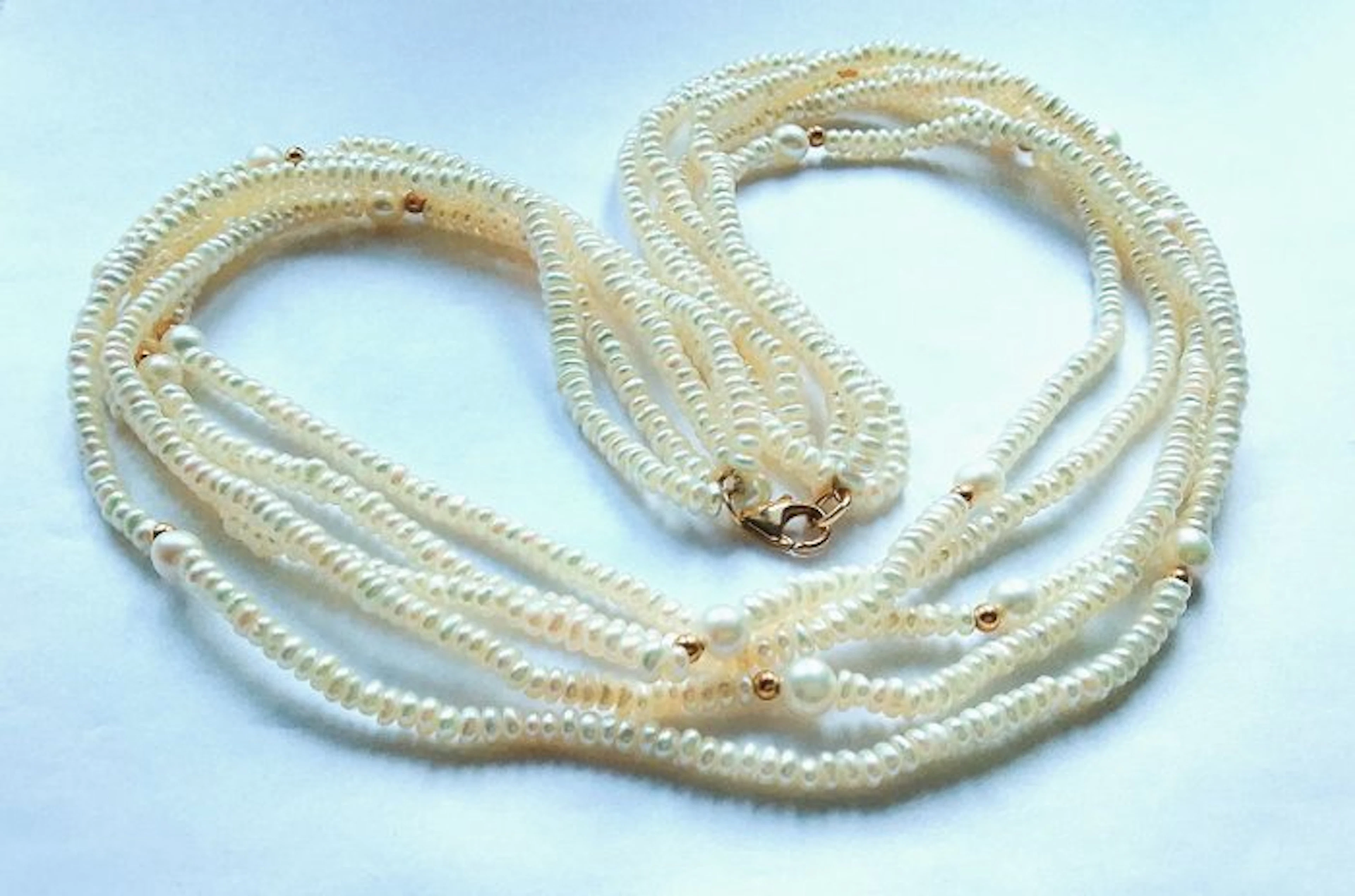 No reserve price - String of beads 14 kt yellow gold - cultured pearls, 5-row