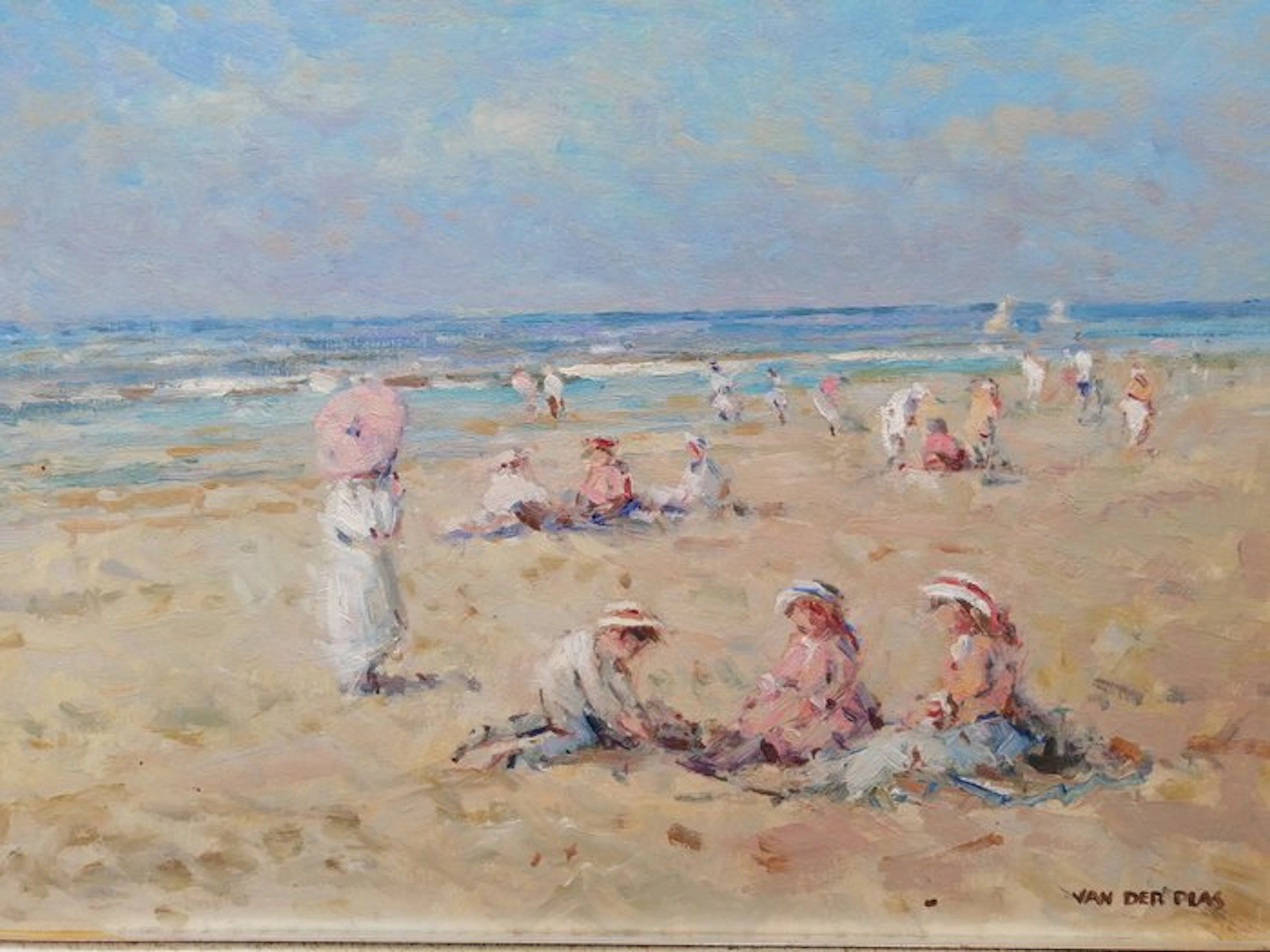 Niek van der Plas (1954) - Spelende kinderen aan het Hollandse strand