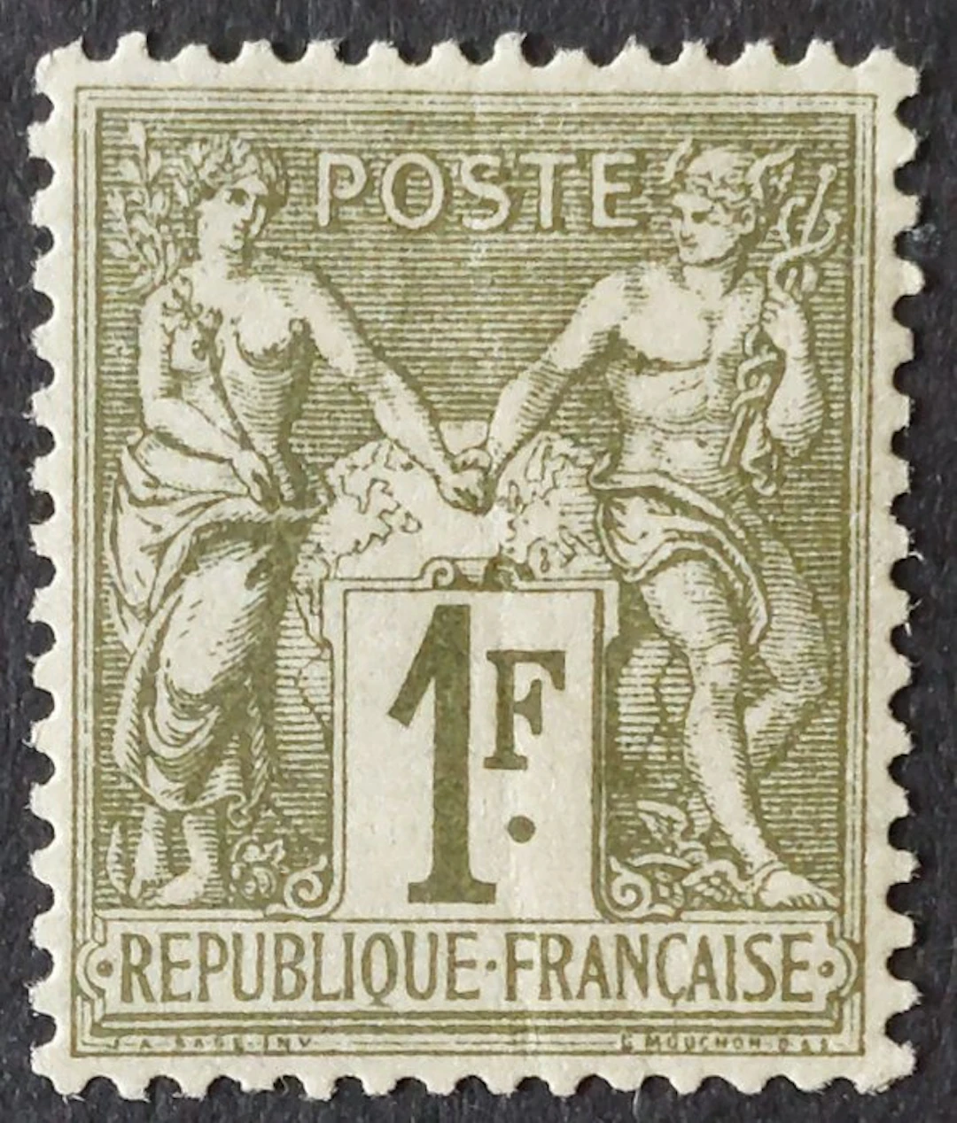 France 1876 - Sage Type I, N under B, 1 fr. bronze - Yvert 72