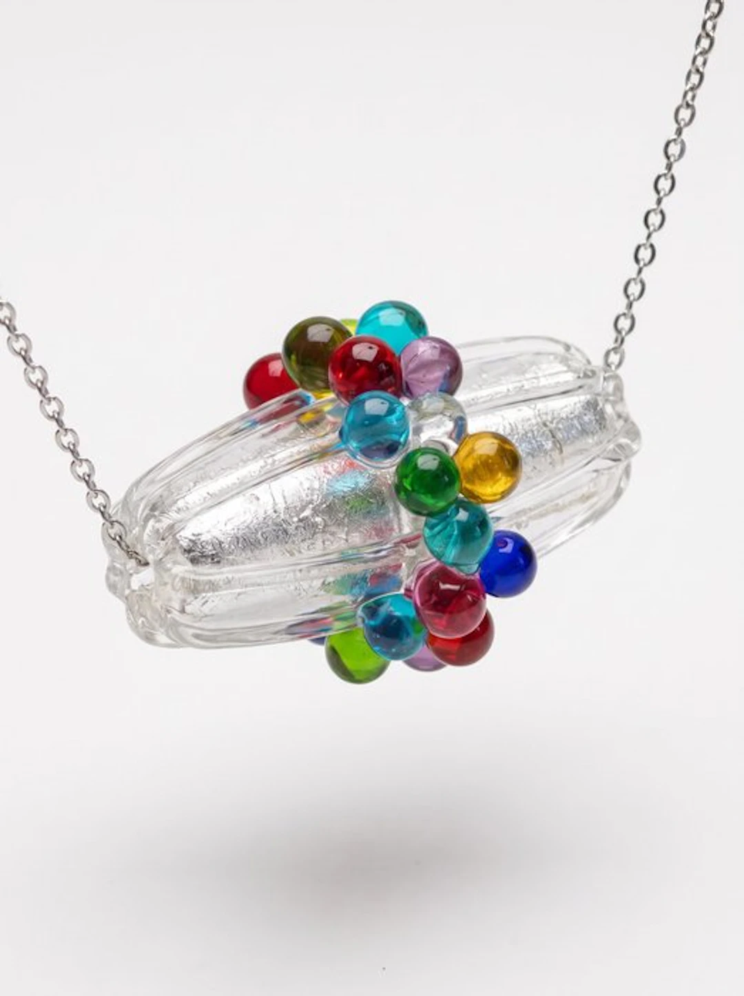 Murano glass, submerged silver - Necklace with pendant - Rainbow Drops