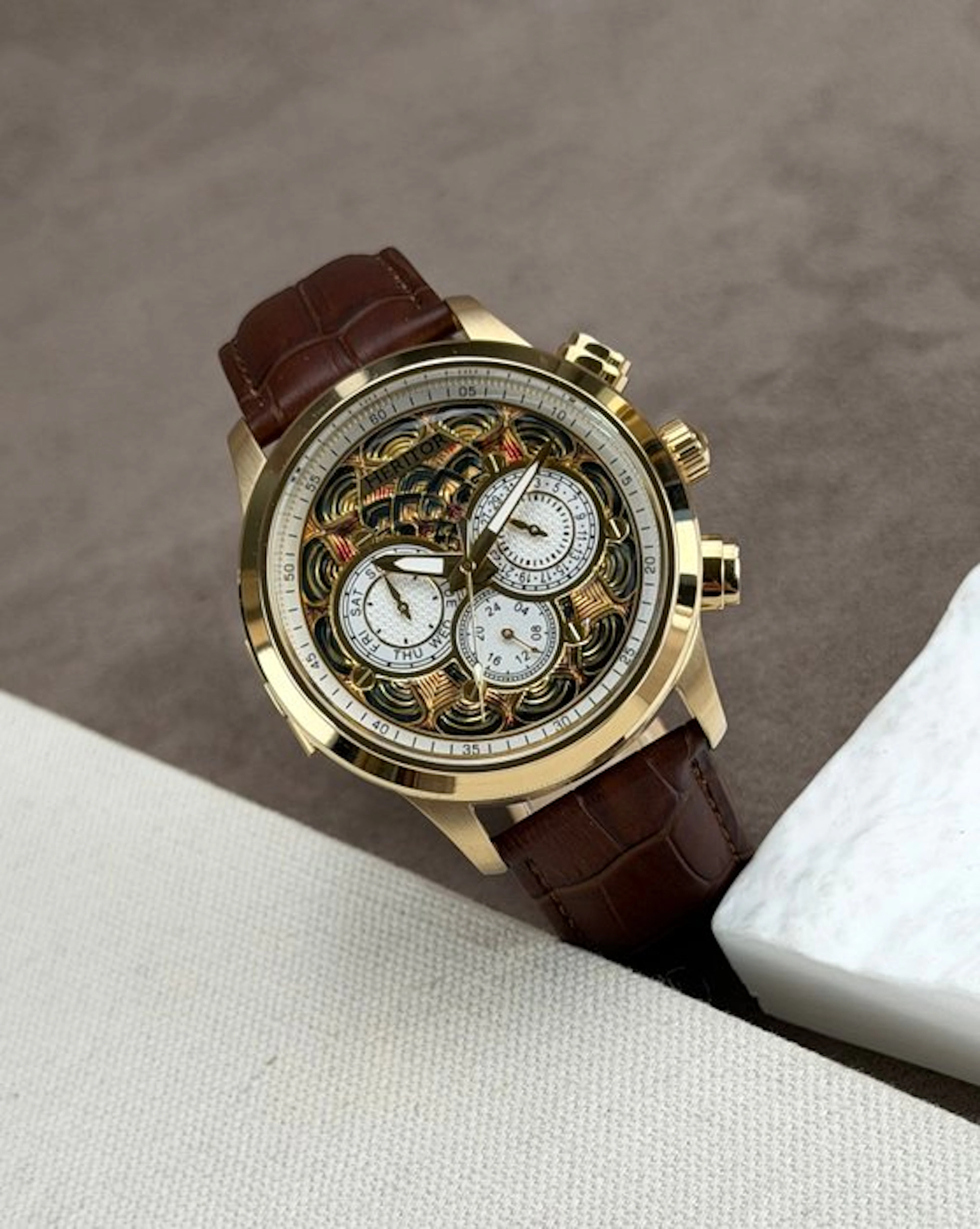 Heritor - Automatic Apostle - Day/Date - Brown/Gold - No...