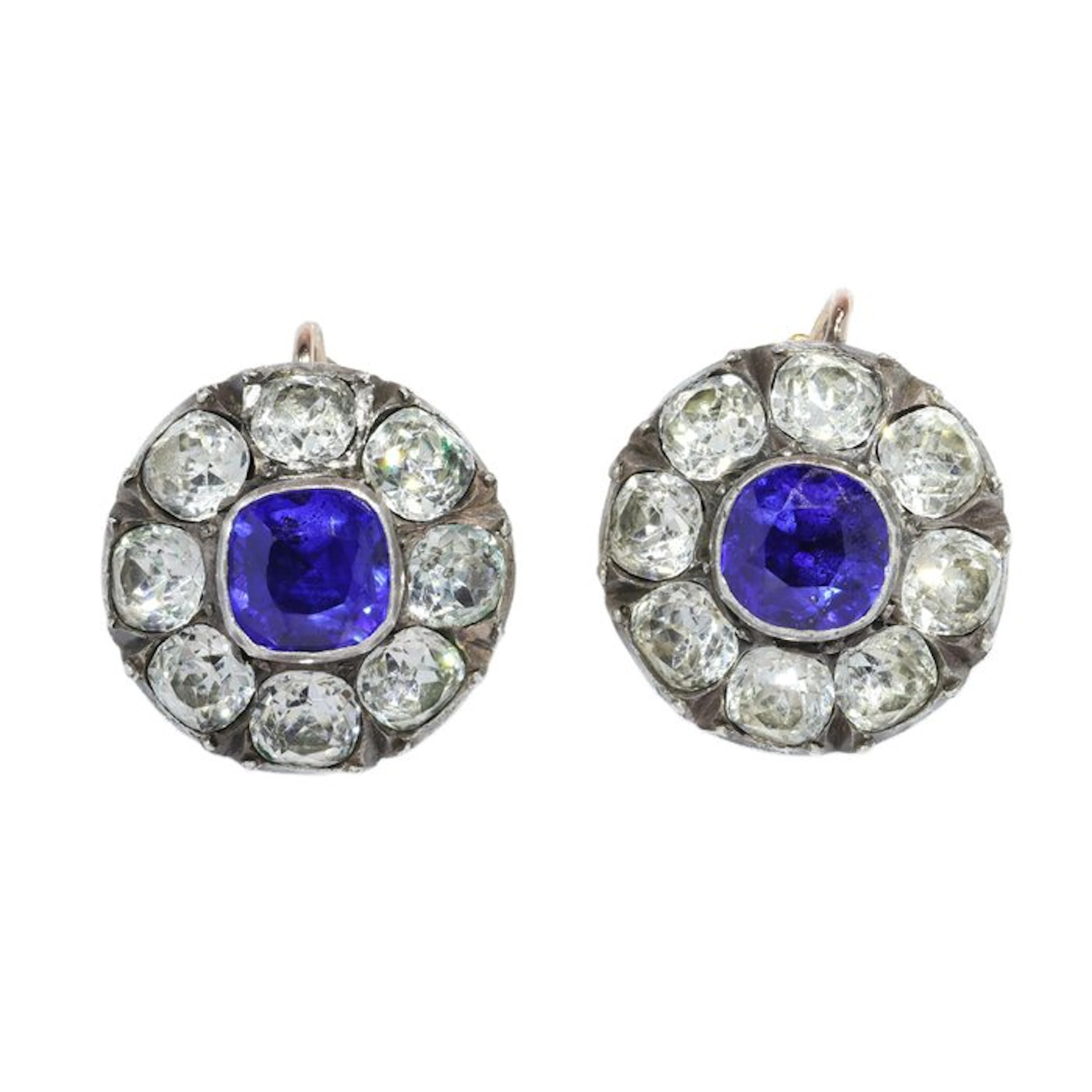 No reserve price - Earrings - 18 kt. Rose gold - Strass, Antique 1850