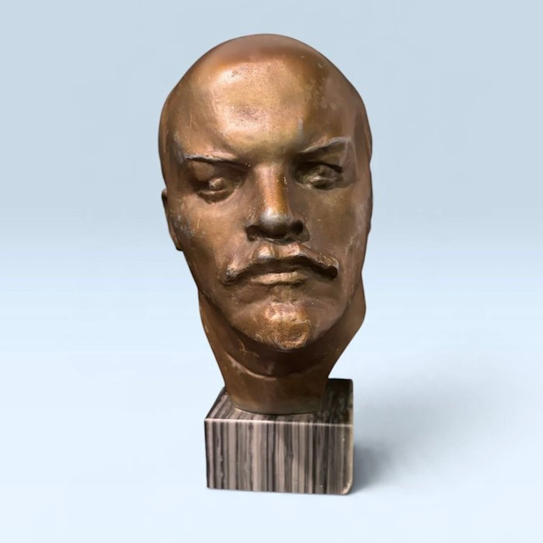 Bust, Busto di Vladimir Lenin su piedistallo in marmo - 19 cm - Metal, Marble
