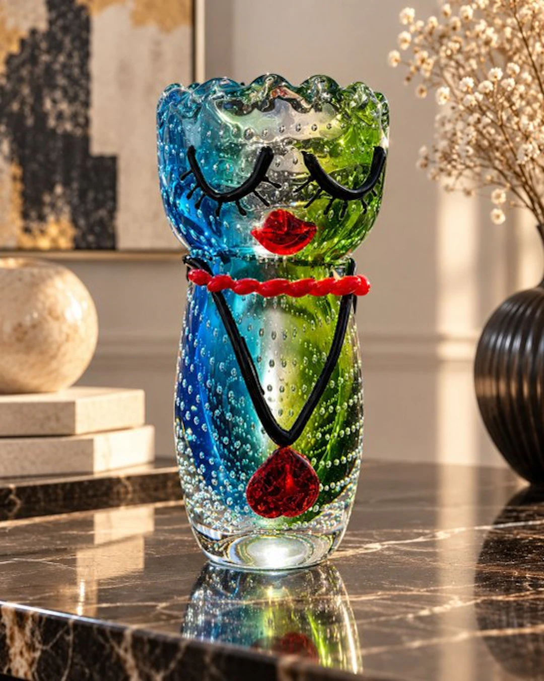 Vase - Handmade mouth-blown glass art vase – Sculptural...