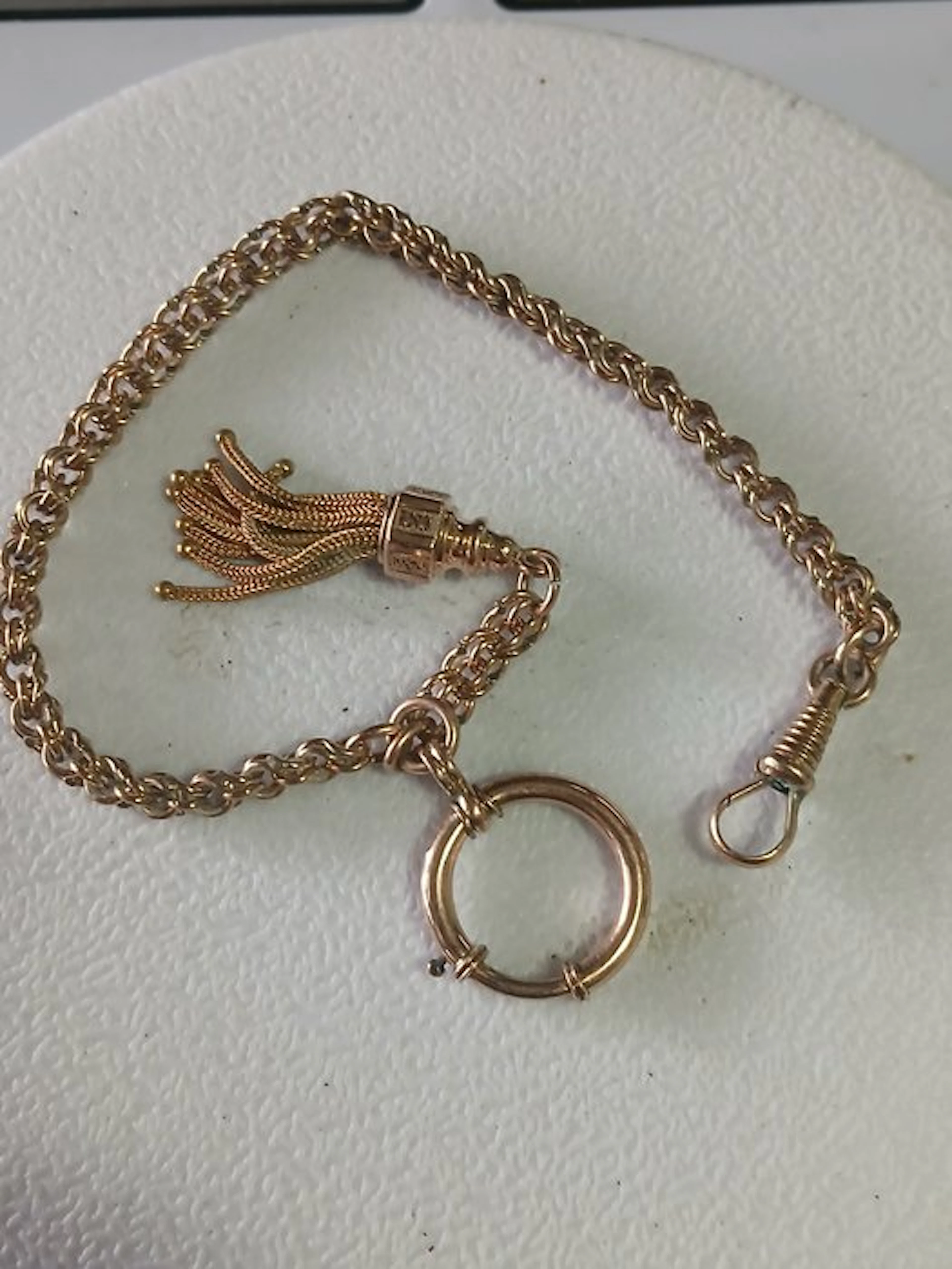 Preciosa cadena de plata dorada,para reloj de bolsillo. - 1850-1900