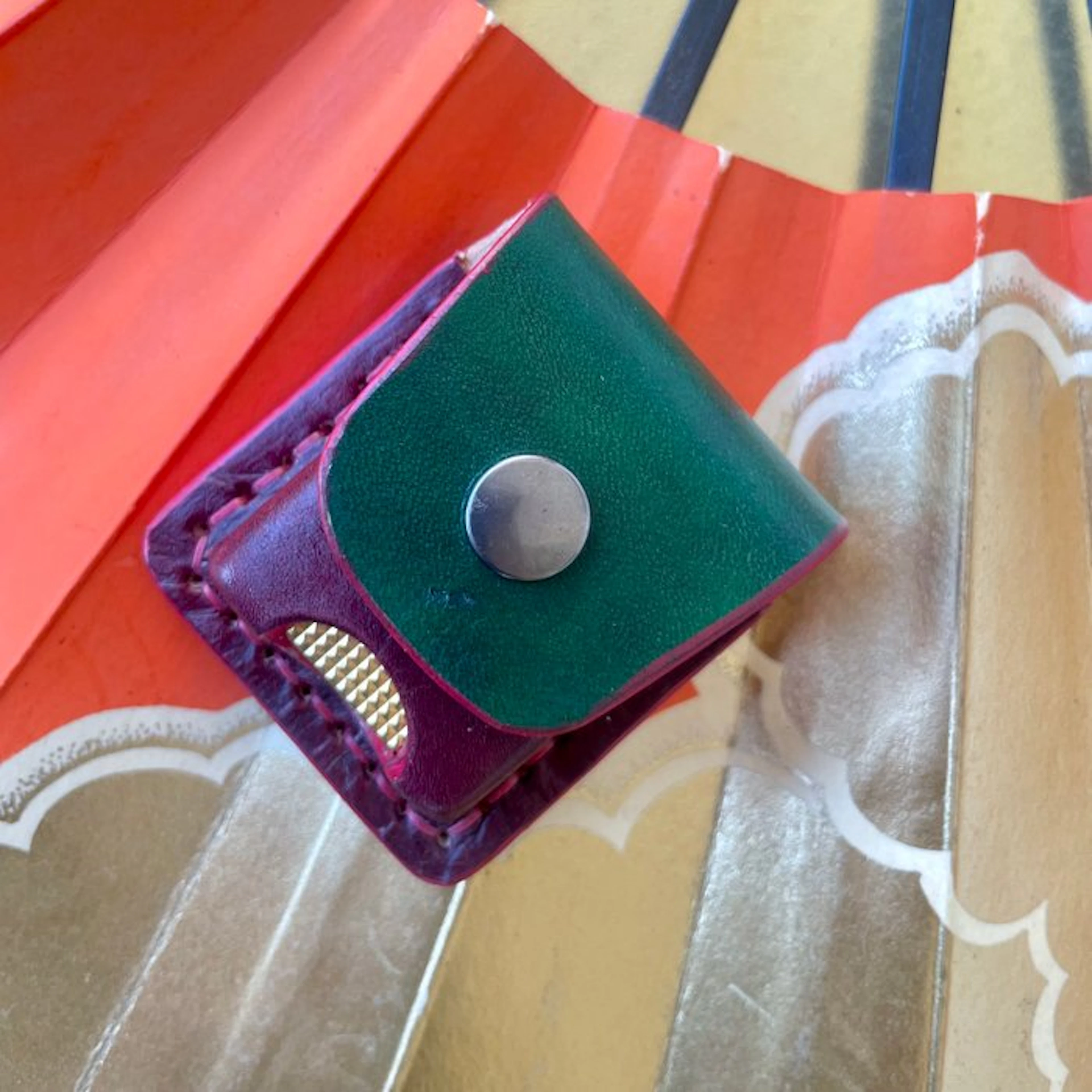 Handmade Genuine Leather bicolor burgundy and green case...