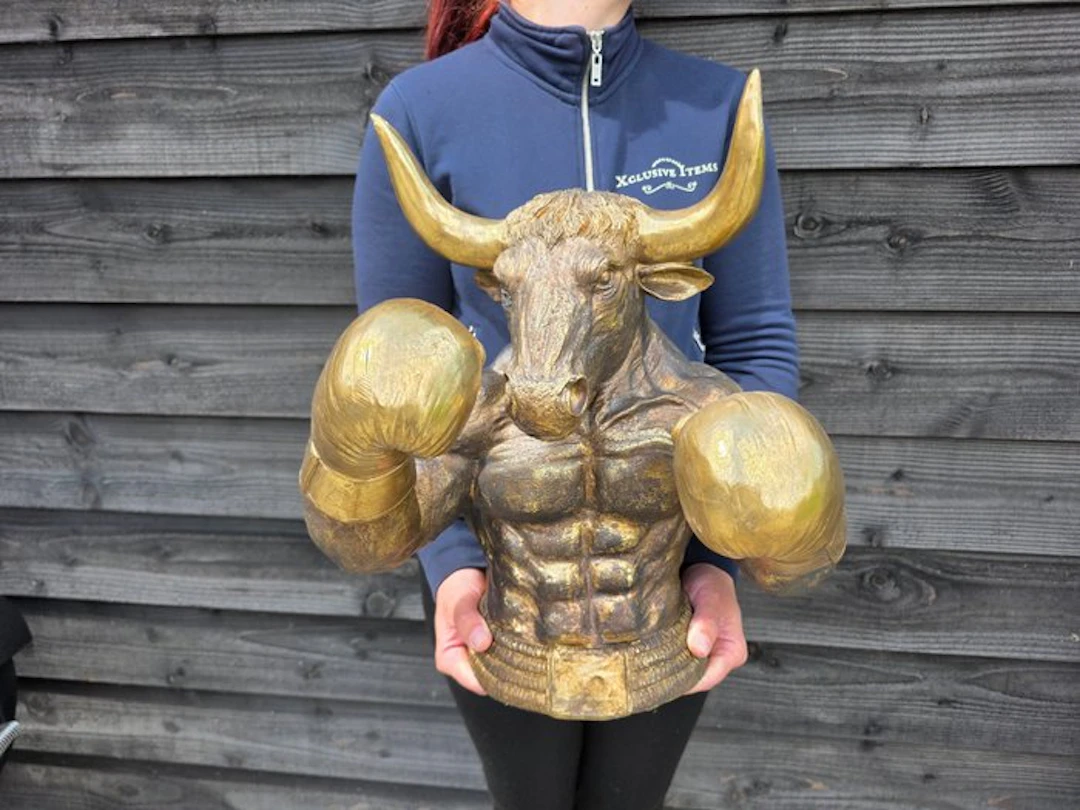 Statue, XL Boxing Bull - Gold - 41,5 cm - Resin
