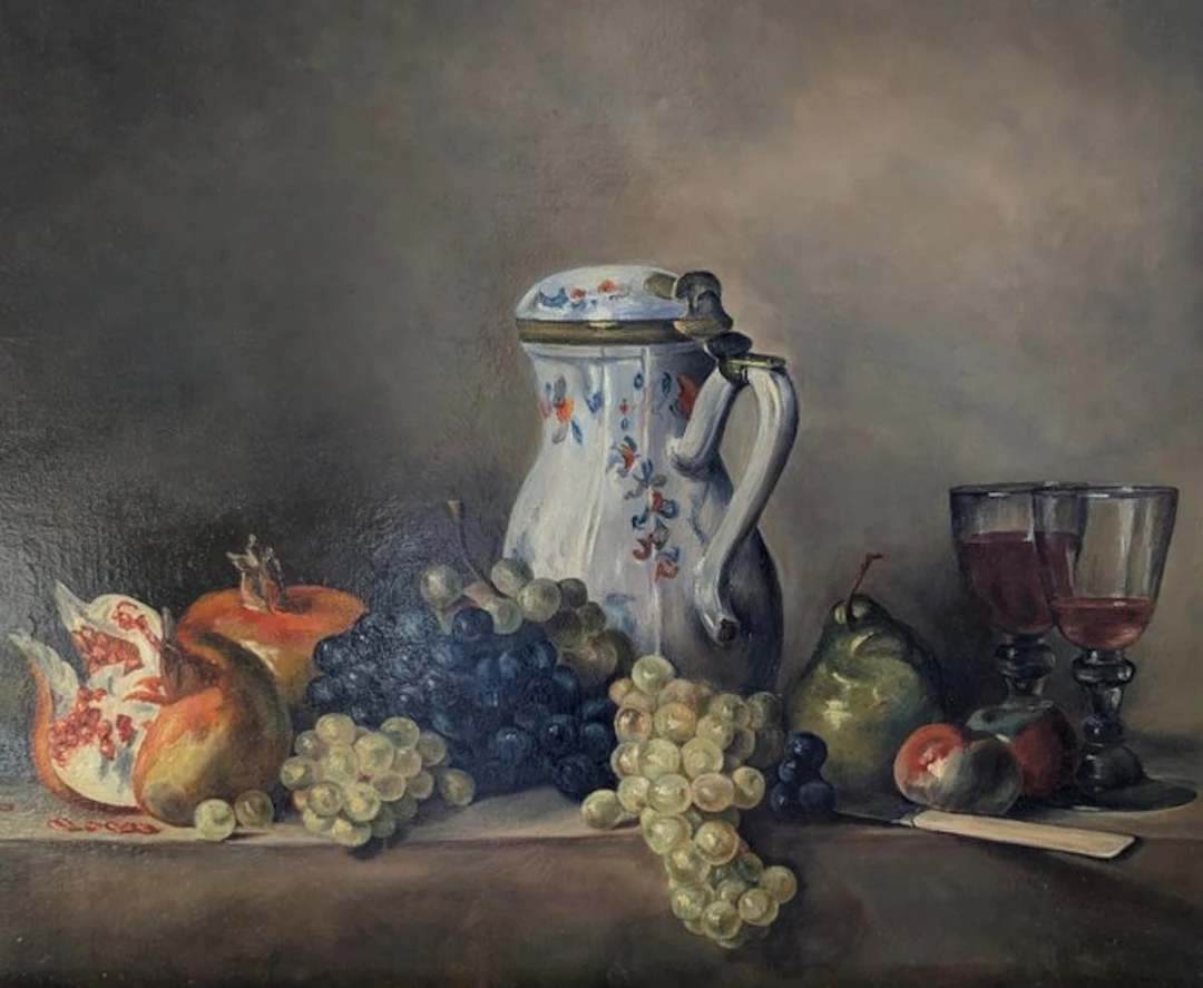 After Chardin - Jacqueline Le Gueu (1995) - Raisins et grenades