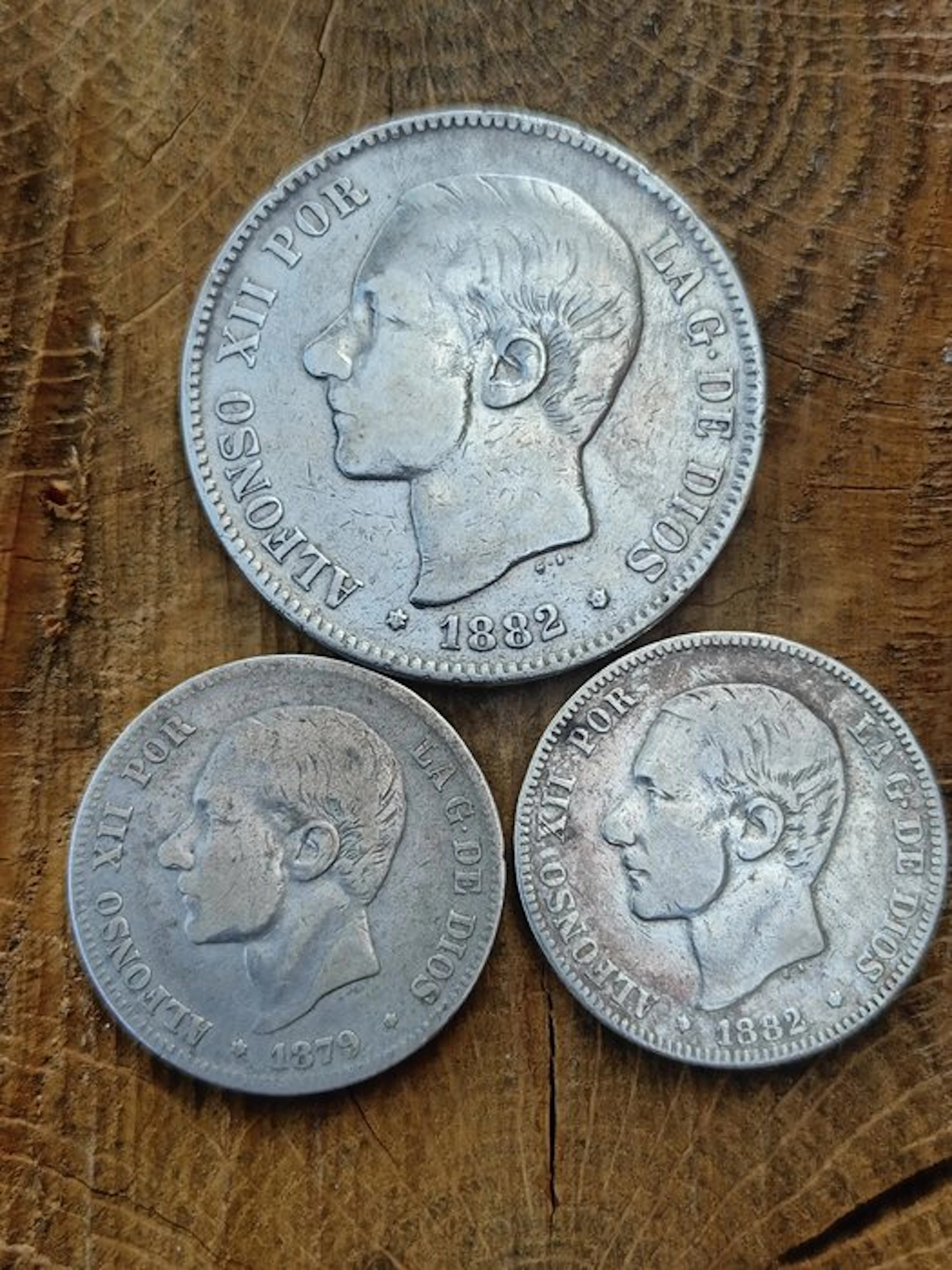 Spain. Alfonso XII. 25 Pesetas 1879-1882 (3 monedas) (No reserve price)