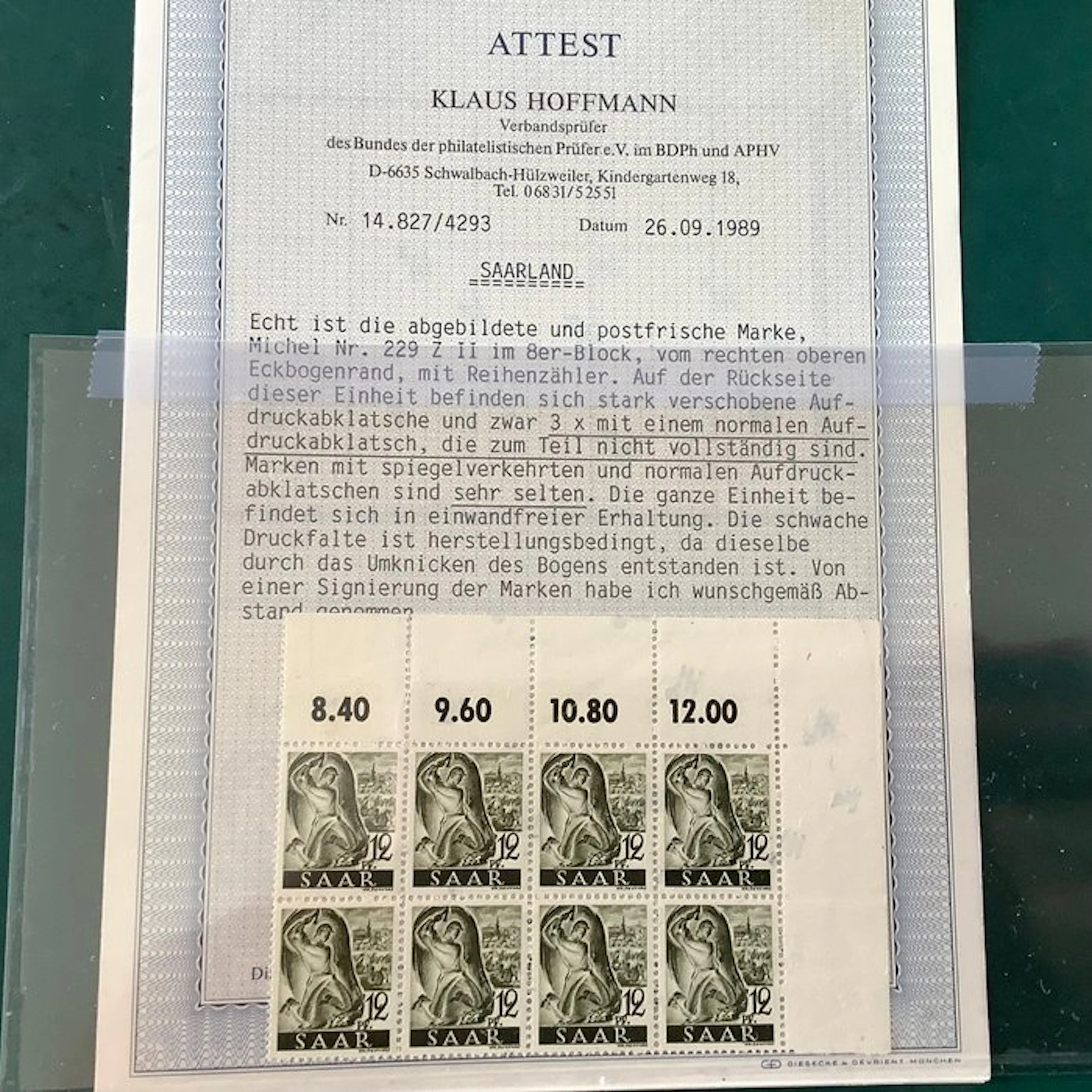 Saarland 1947 - 12 Pf stamp with overprint 2 Fr on the reverse