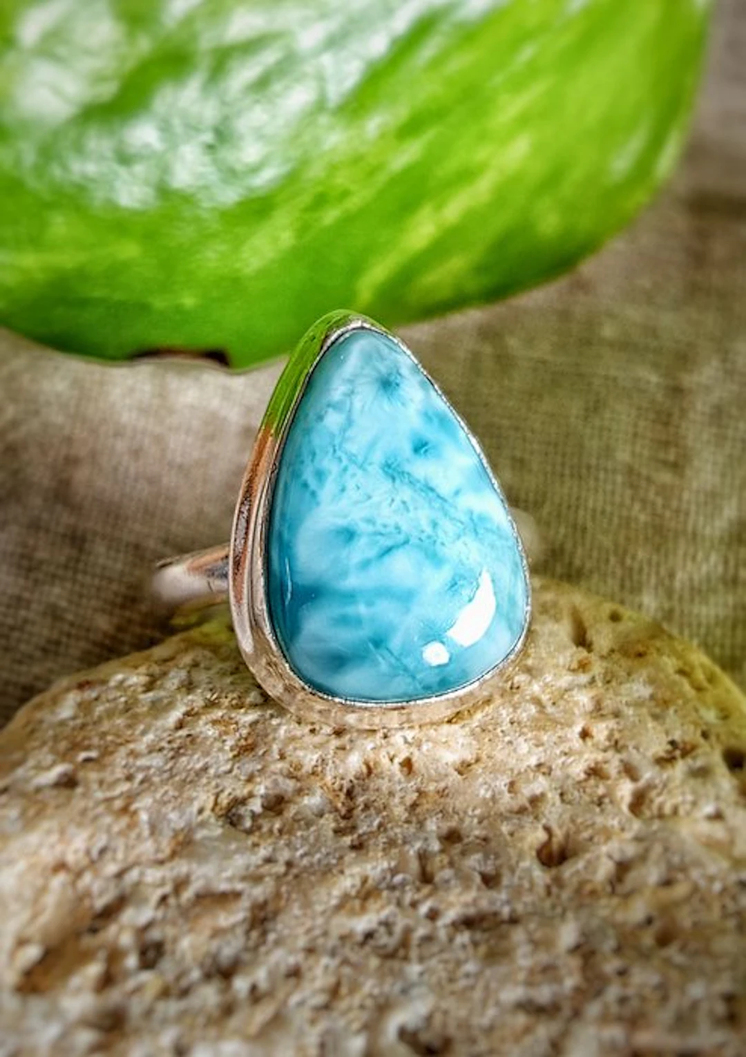 Wonderful ring in 925 silver with Larimar—top quality