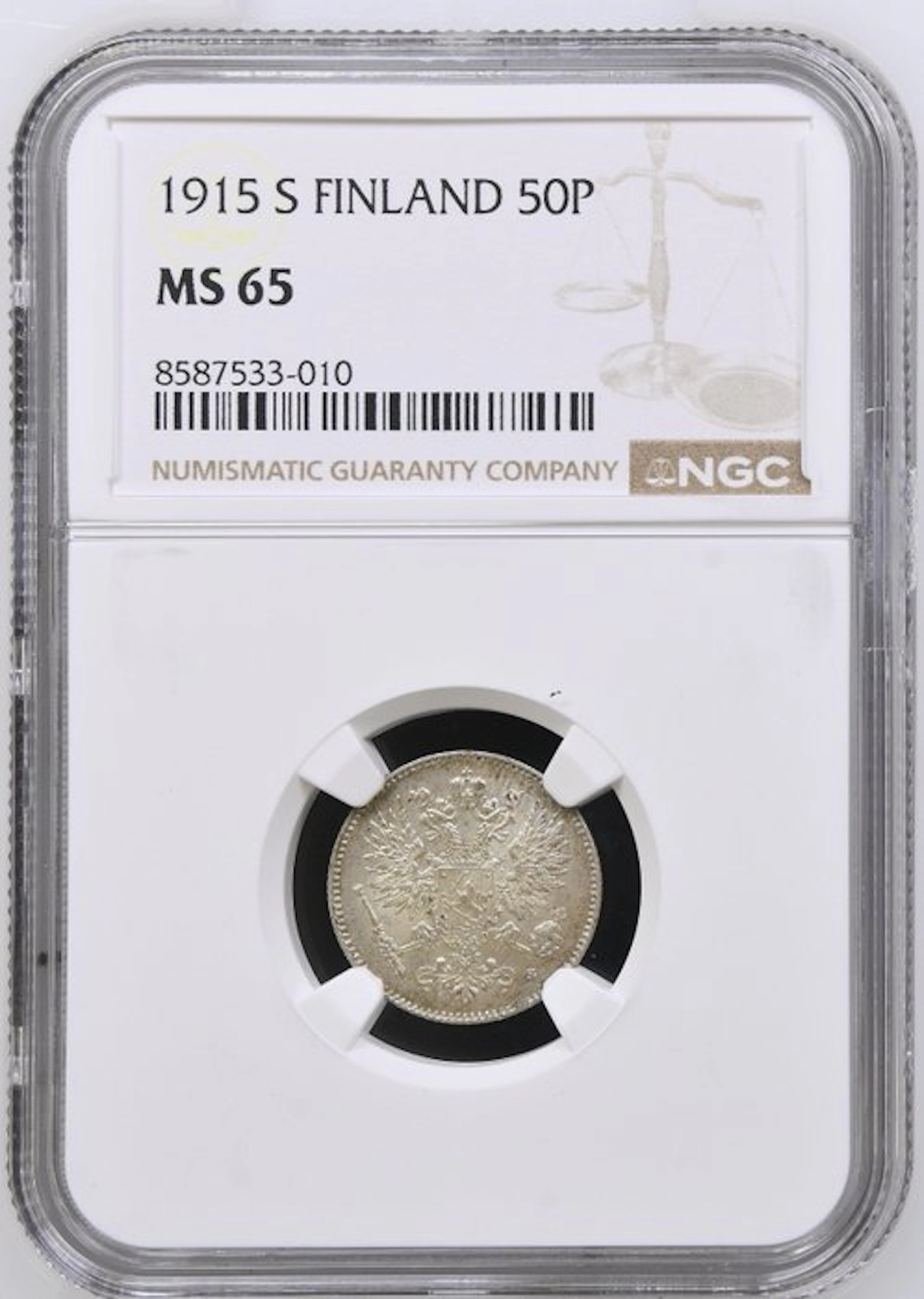 Finland, Grand Duchy under Russian rule. Nicholas II. 50 Penniä 1915 - NGC MS65