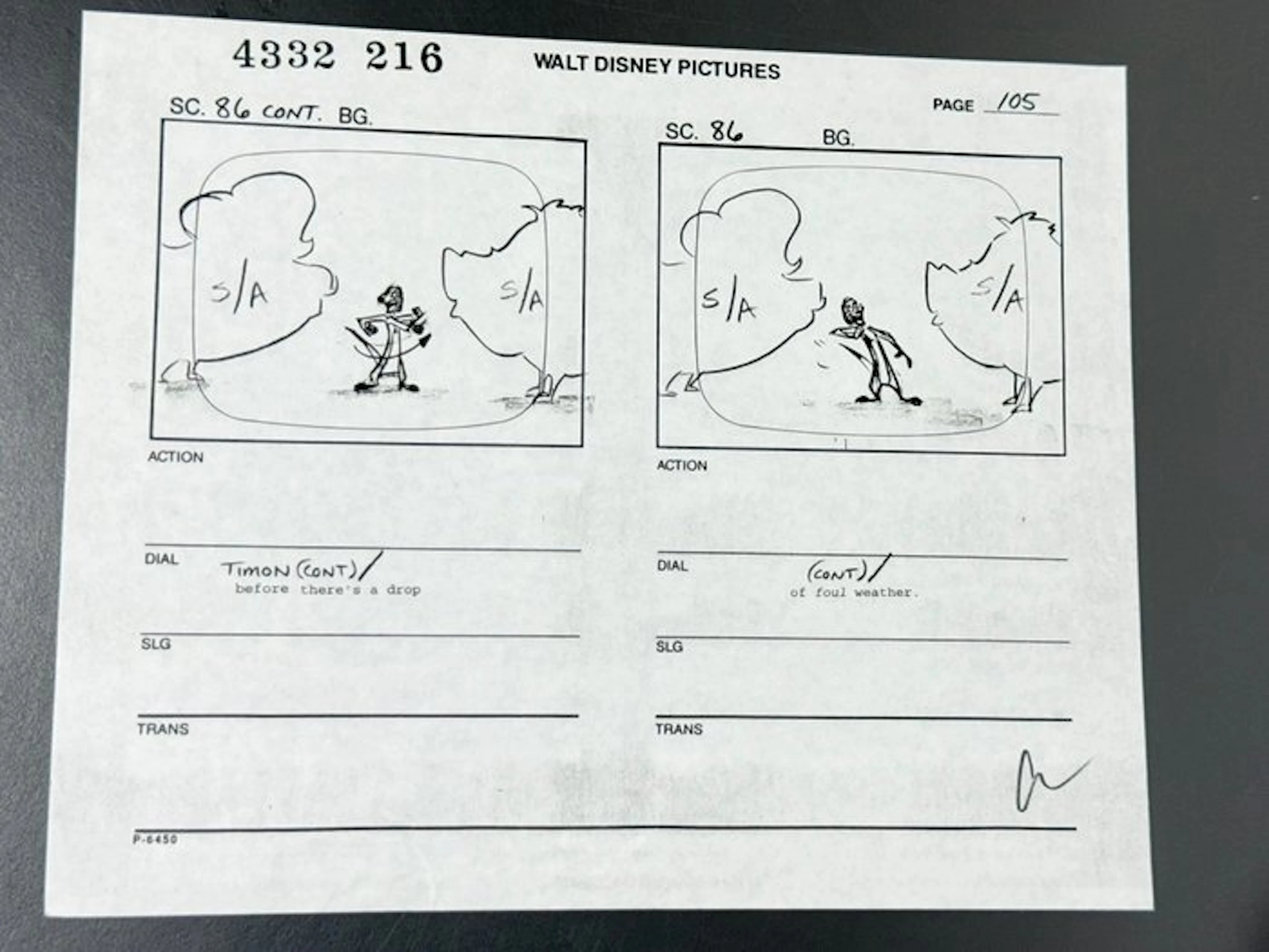 Walt Disney - Production Storyboard Page