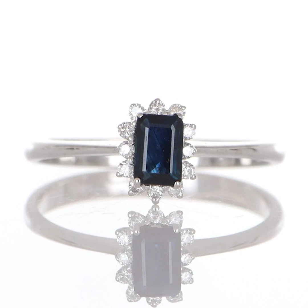 No reserve price - Ring - 18 kt. White gold Sapphire - Diamond