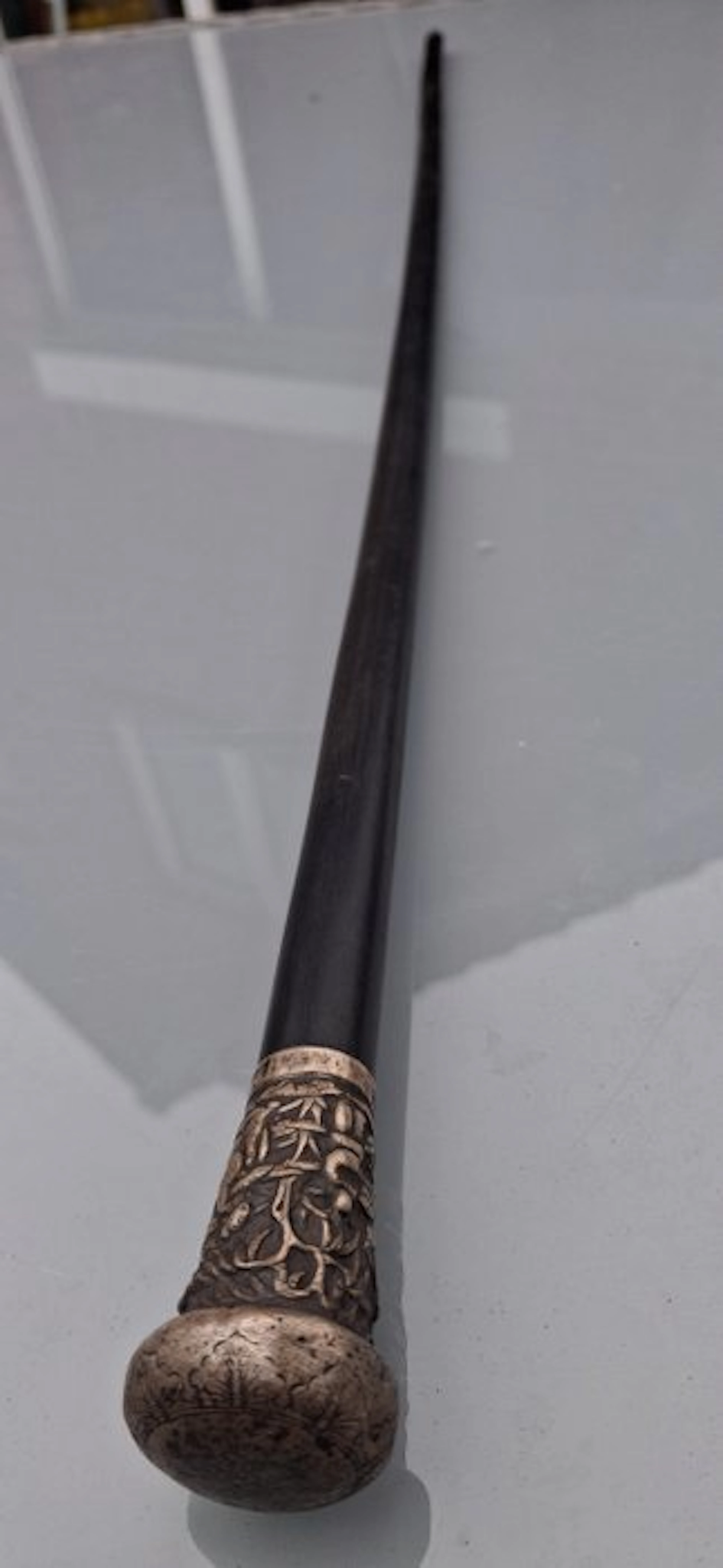 Walking stick - Antique Chinese around 1880 - Ebony, Silver - hand-engraved