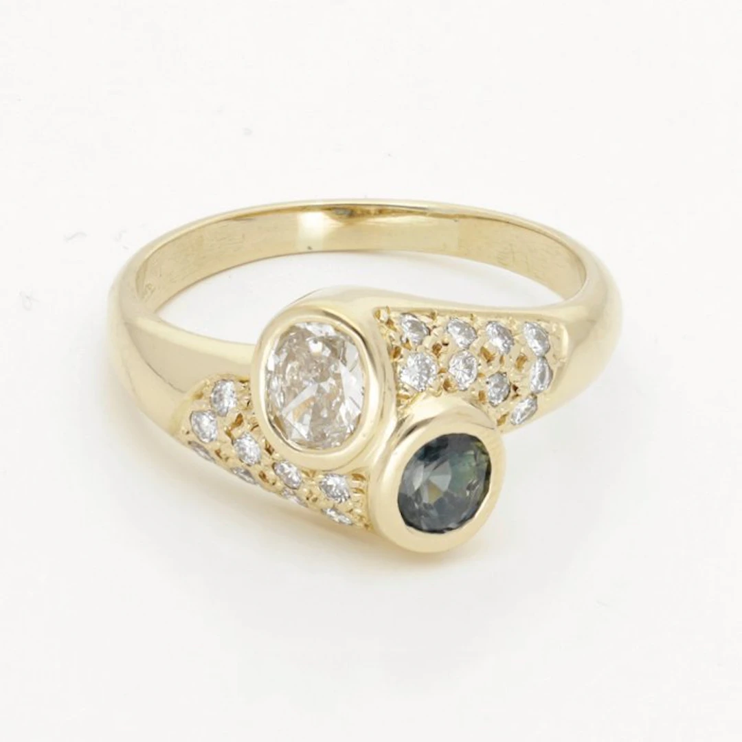 Ring - 18 kt. Yellow gold Diamond (Natural) - Sapphire