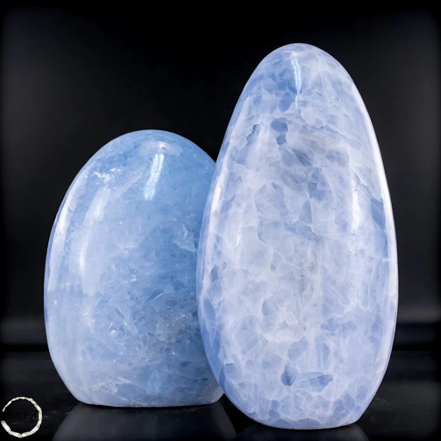 Rare natural blue calcite sphere set – 2 hand-polished...