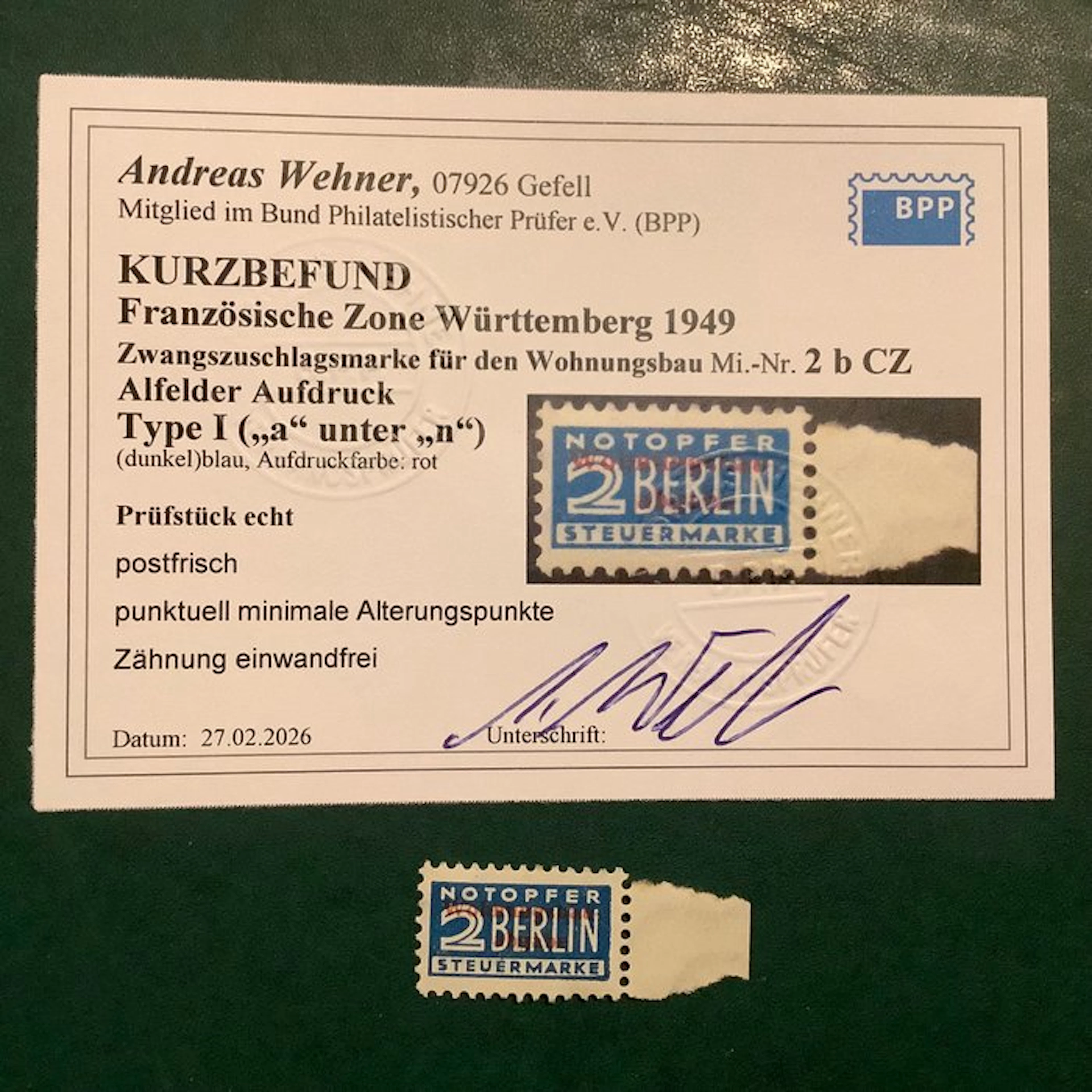 Württemberg - French zone 1949 - Forced surcharge stamp with overprint error