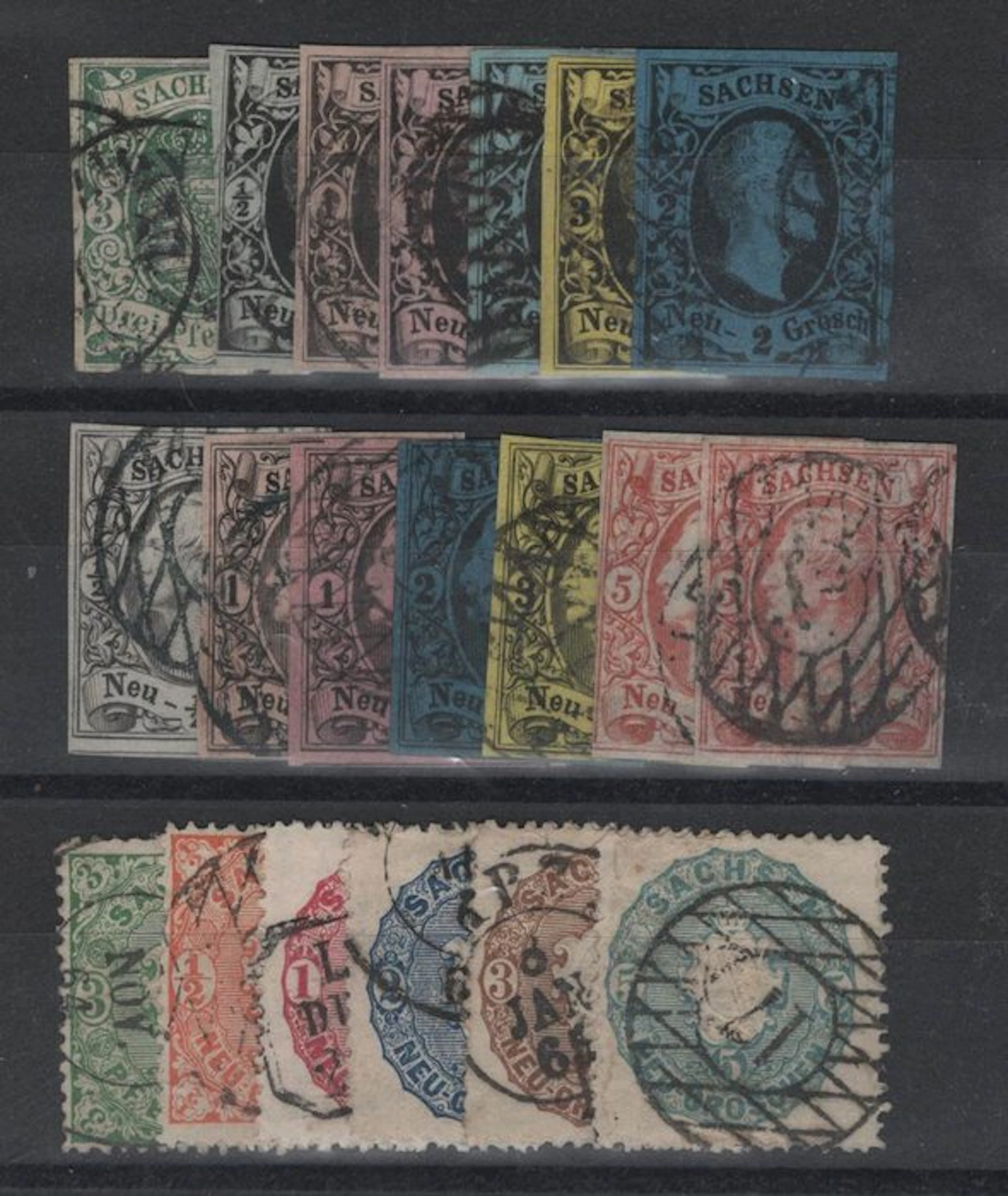 Saxony 1851/1863 - high-quality batch (Nos. 2–19 complete, excluding No. 13)
