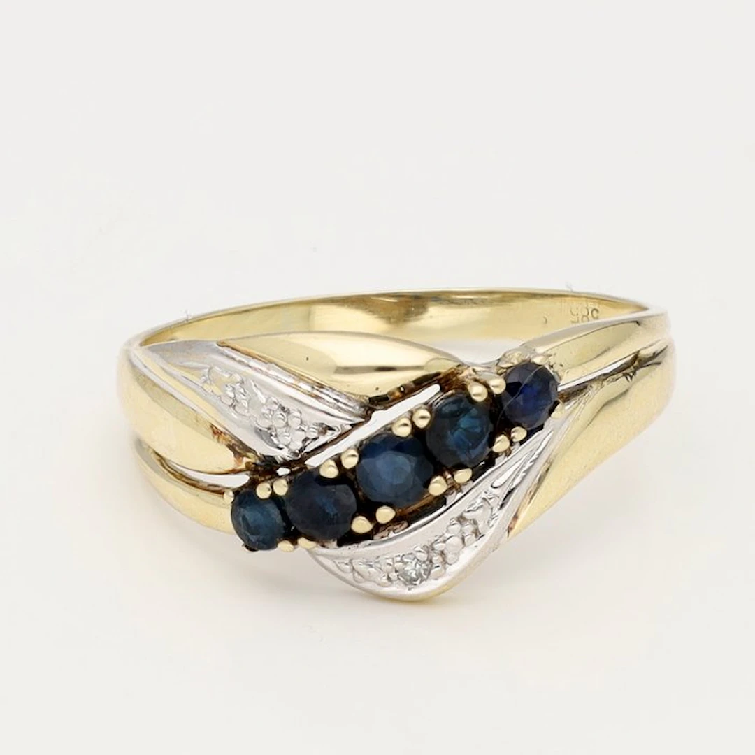 Ring - 14 kt. Yellow gold Sapphire - Diamond